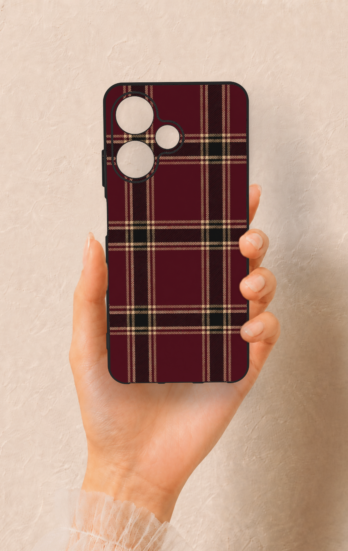 İnfinix Hot 30i Uyumlu Bordo Siyah Ekose Desenli Silikon Kılıf