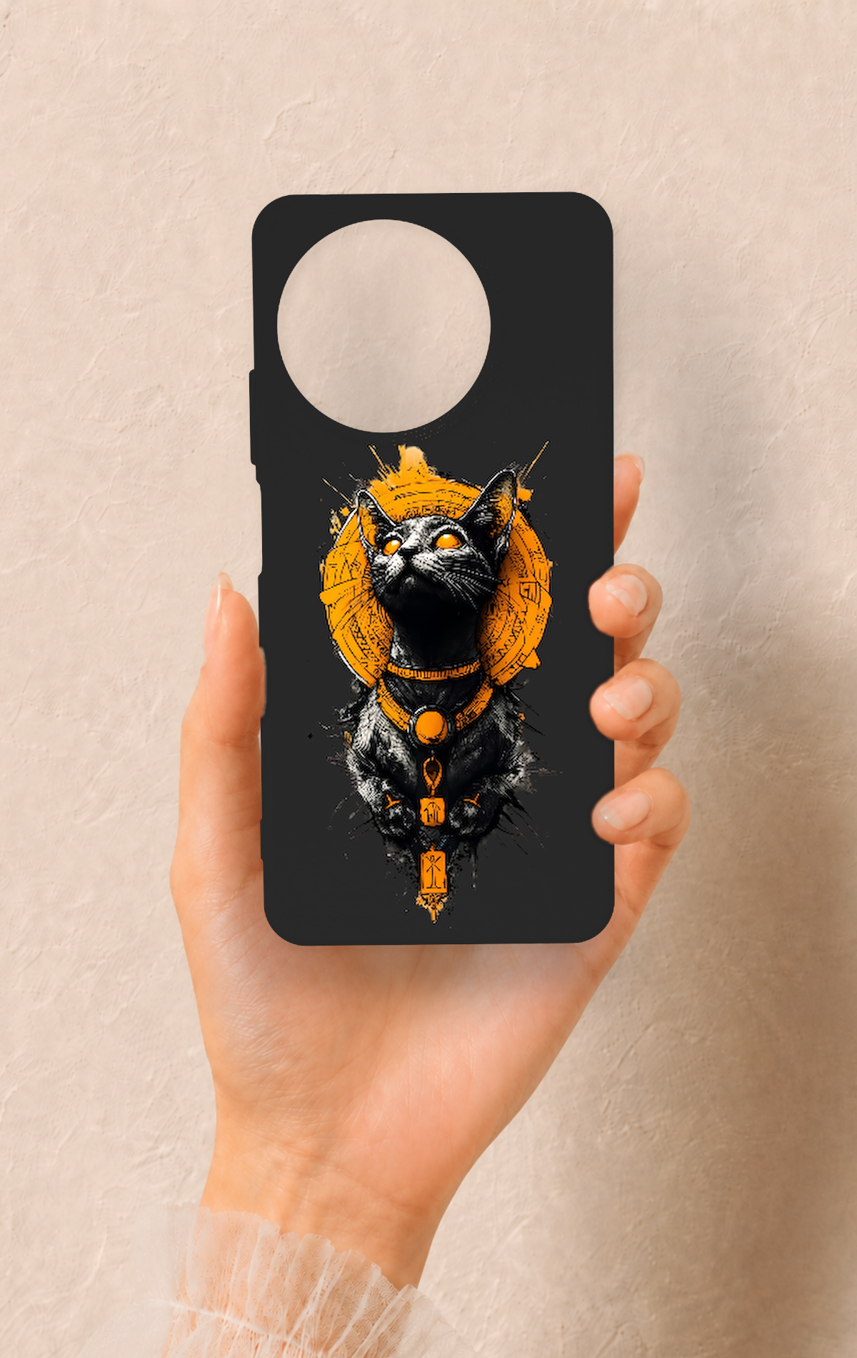Realme 11 Uyumlu Mısırlı Kedi Tanrısı Desenli Silikon Kılıf