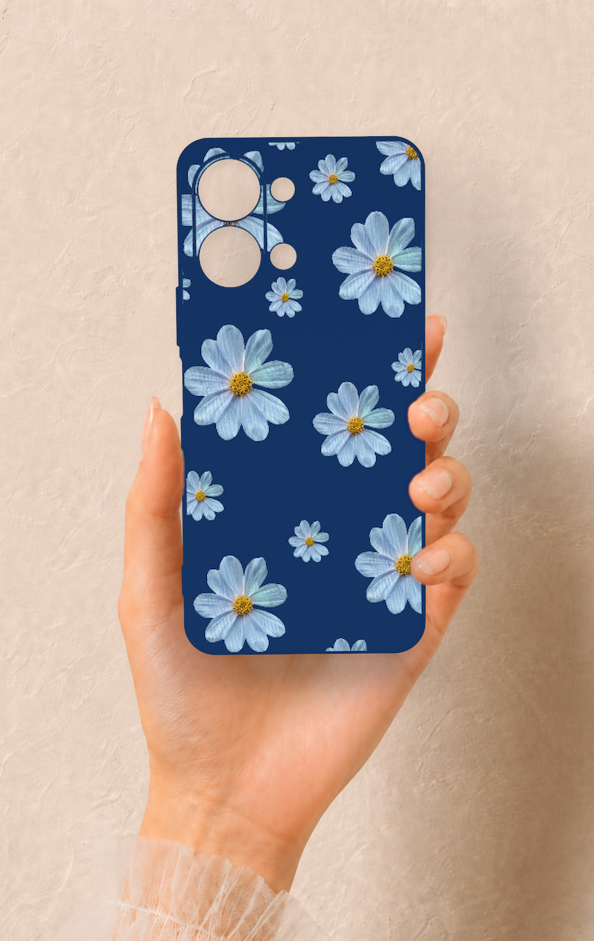 Vivo Y05 4G Uyumlu Mavi Papatya Desenli Silikon Kılıf