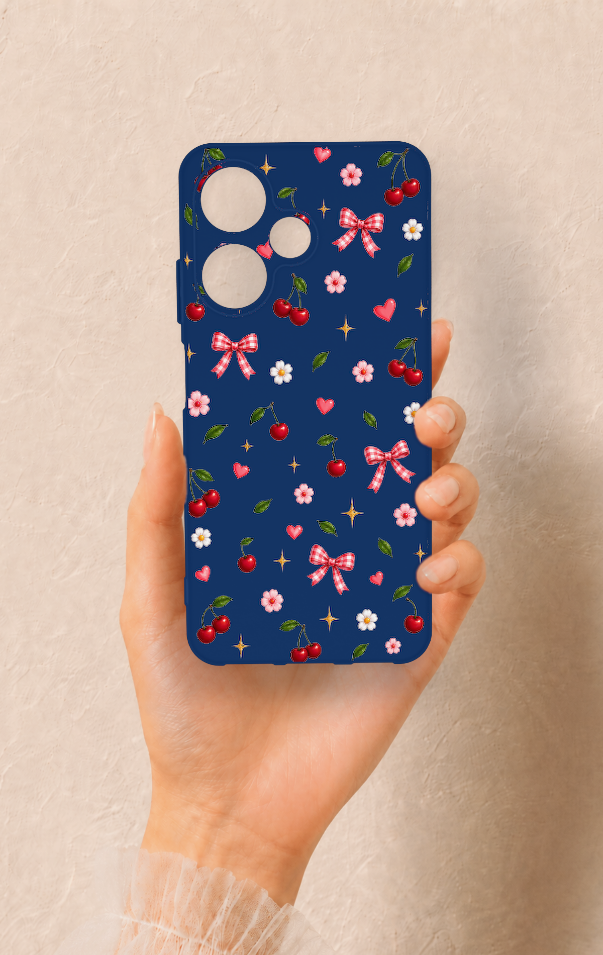 İnfinix Hot 30i Uyumlu Çiçek Kiraz Fiyonk Desenli Silikon Kılıf