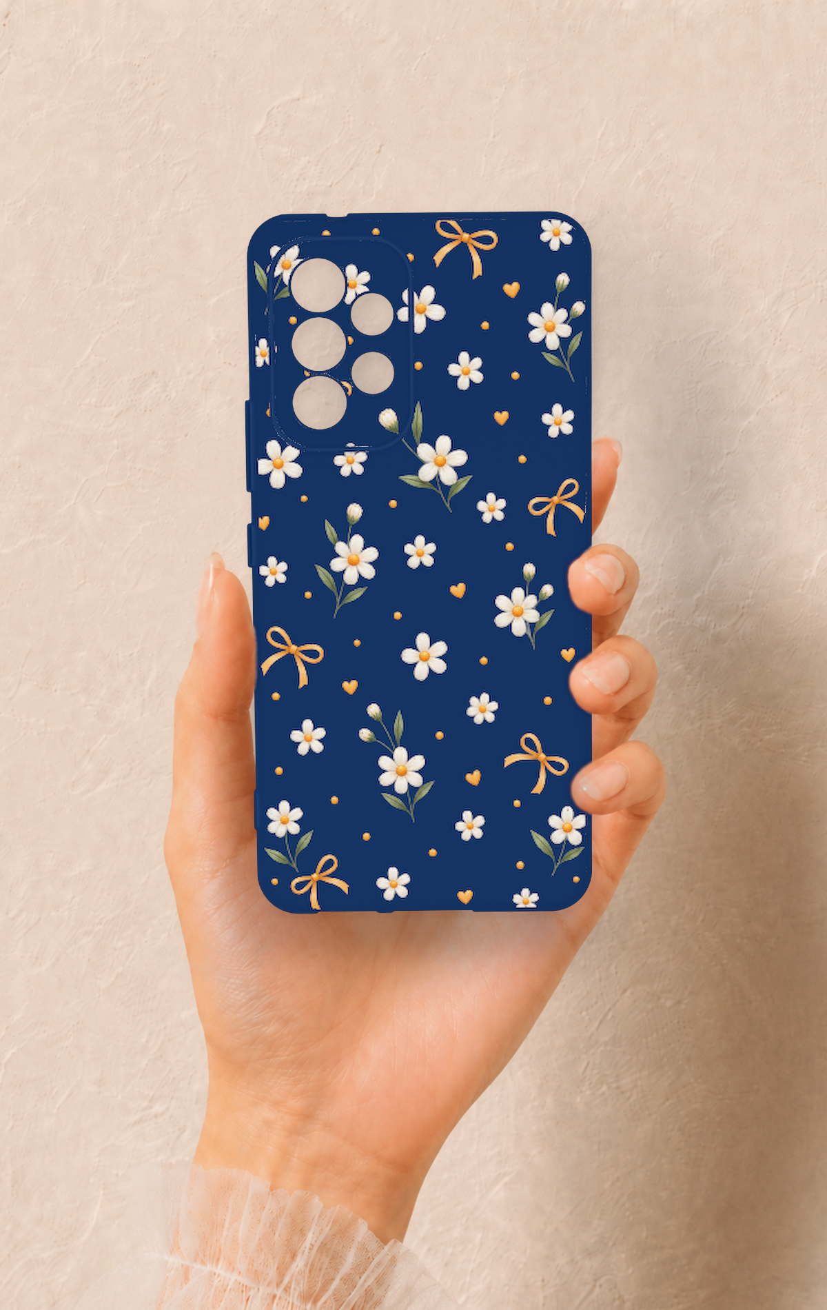 Samsung A53 Uyumlu Papatya Fiyonk Desenli Silikon Kılıf