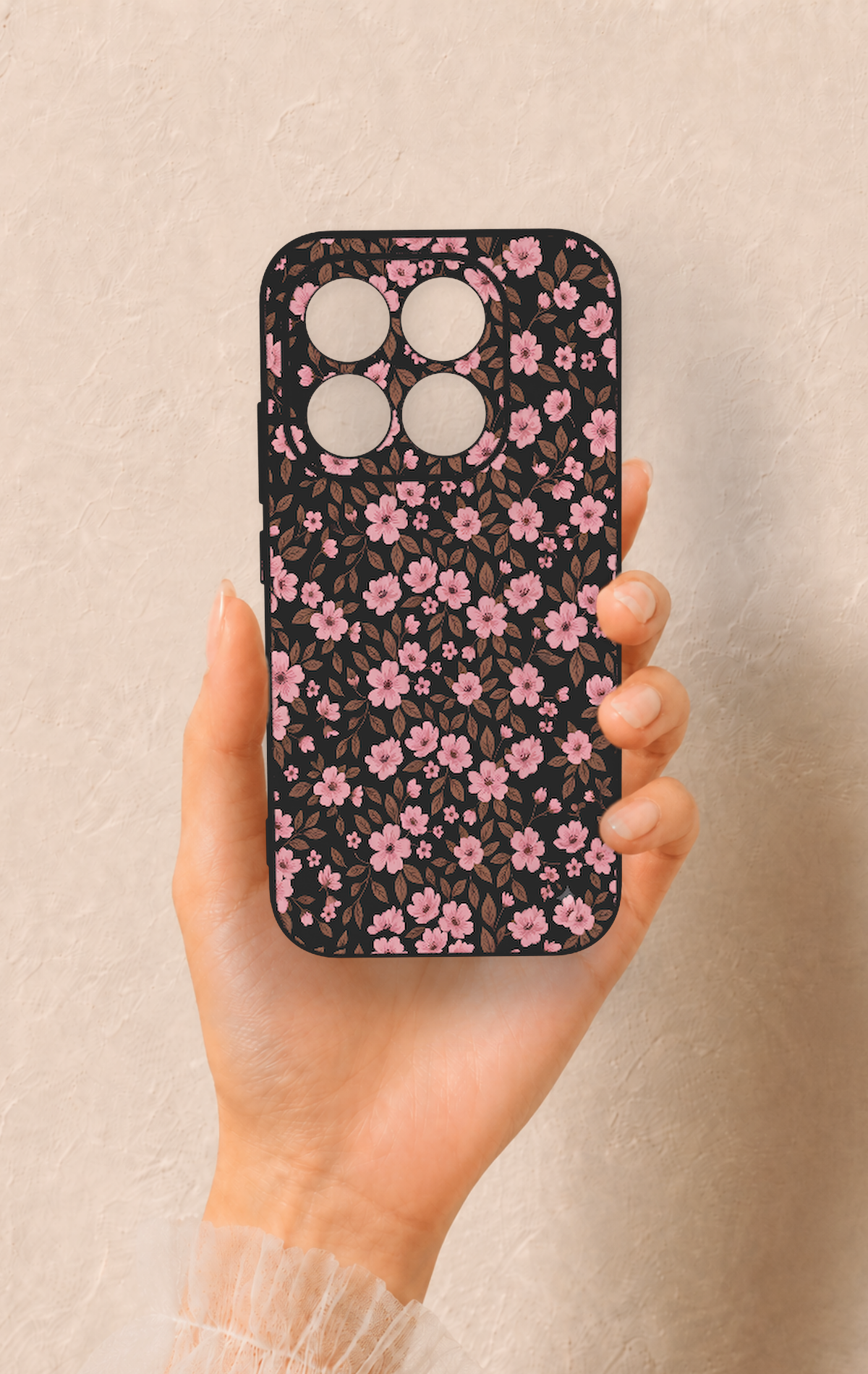 Mi 17 5G Uyumlu Mini Pembe Çiçek Desenli Silikon Kılıf