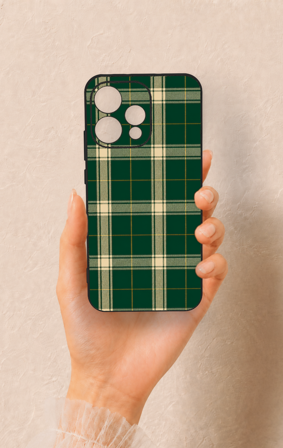 Oppo Reno 15 5G Uyumlu Klasik Yeşil Ekose Desenli Silikon Kılıf