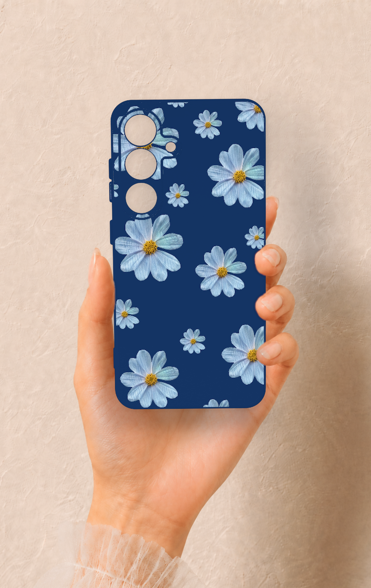 Samsung S25 Uyumlu Mavi Papatya Desenli Silikon Kılıf