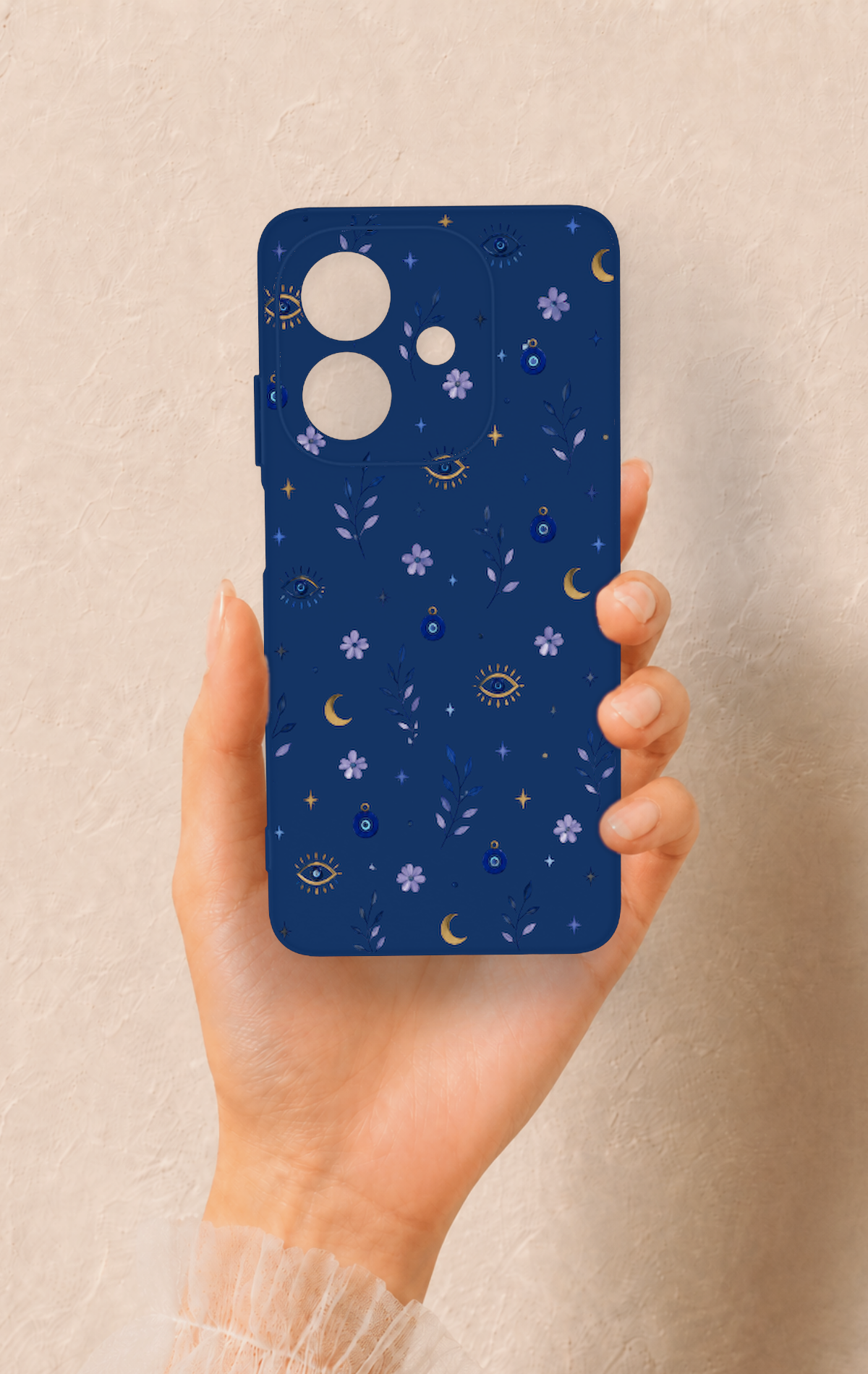 Oppo A3 Uyumlu Mavi Nazar Papatya Desenli Silikon Kılıf