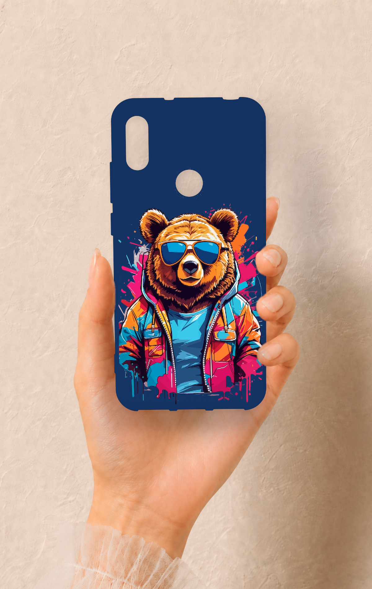 Huawei Y6 2019 Uyumlu Gözlüklü Ayı Desenli Silikon Kılıf