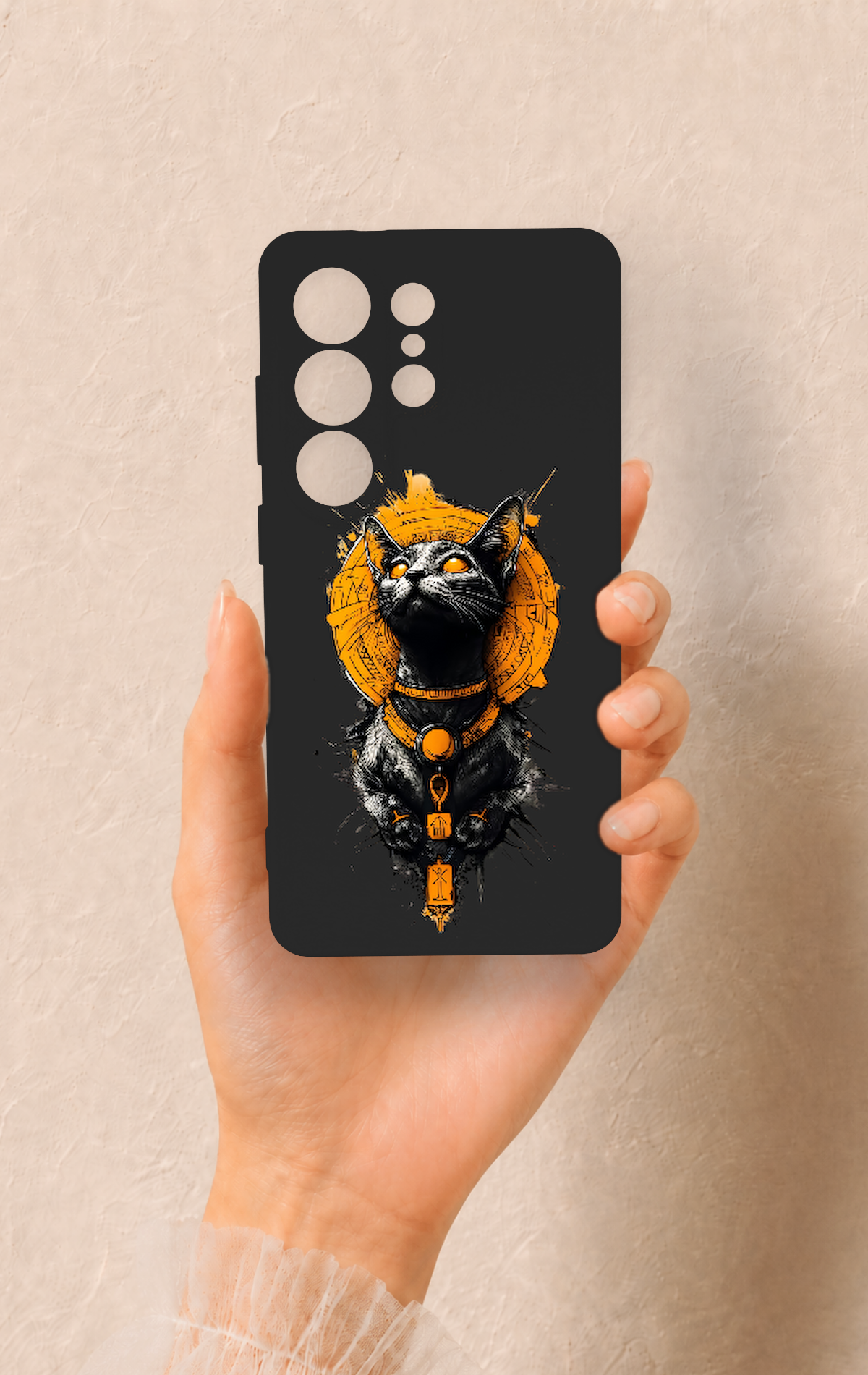Samsung S26 Ultra Uyumlu Mısırlı Kedi Tanrısı Desenli Silikon Kılıf