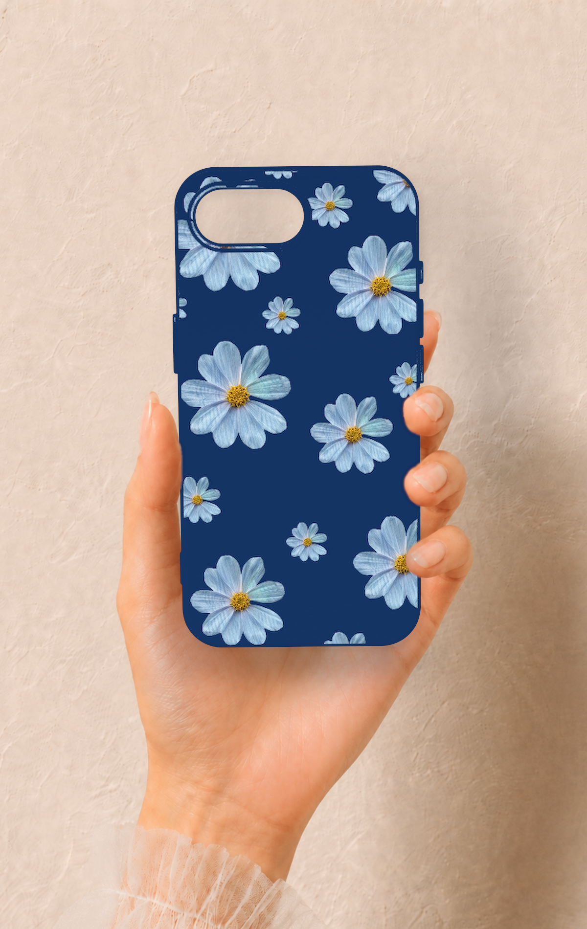 iPhone 16E Uyumlu Mavi Papatya Desenli Silikon Kılıf