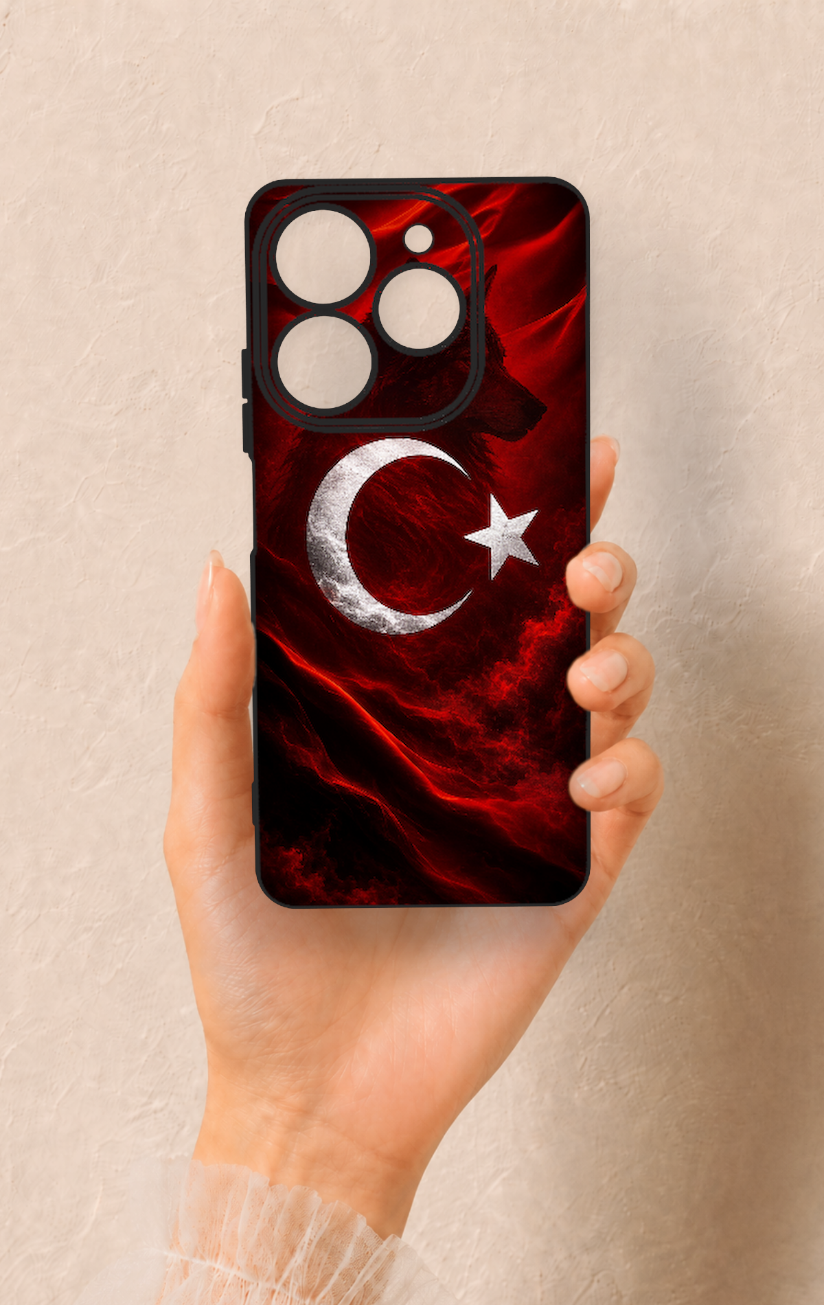 Tecno Spark 10 Pro Uyumlu Kurt Türk Bayrağı Desenli Silikon Kılıf