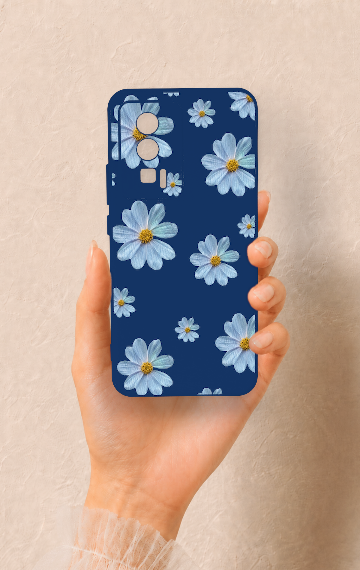 Poco F5 Pro Uyumlu Mavi Papatya Desenli Silikon Kılıf