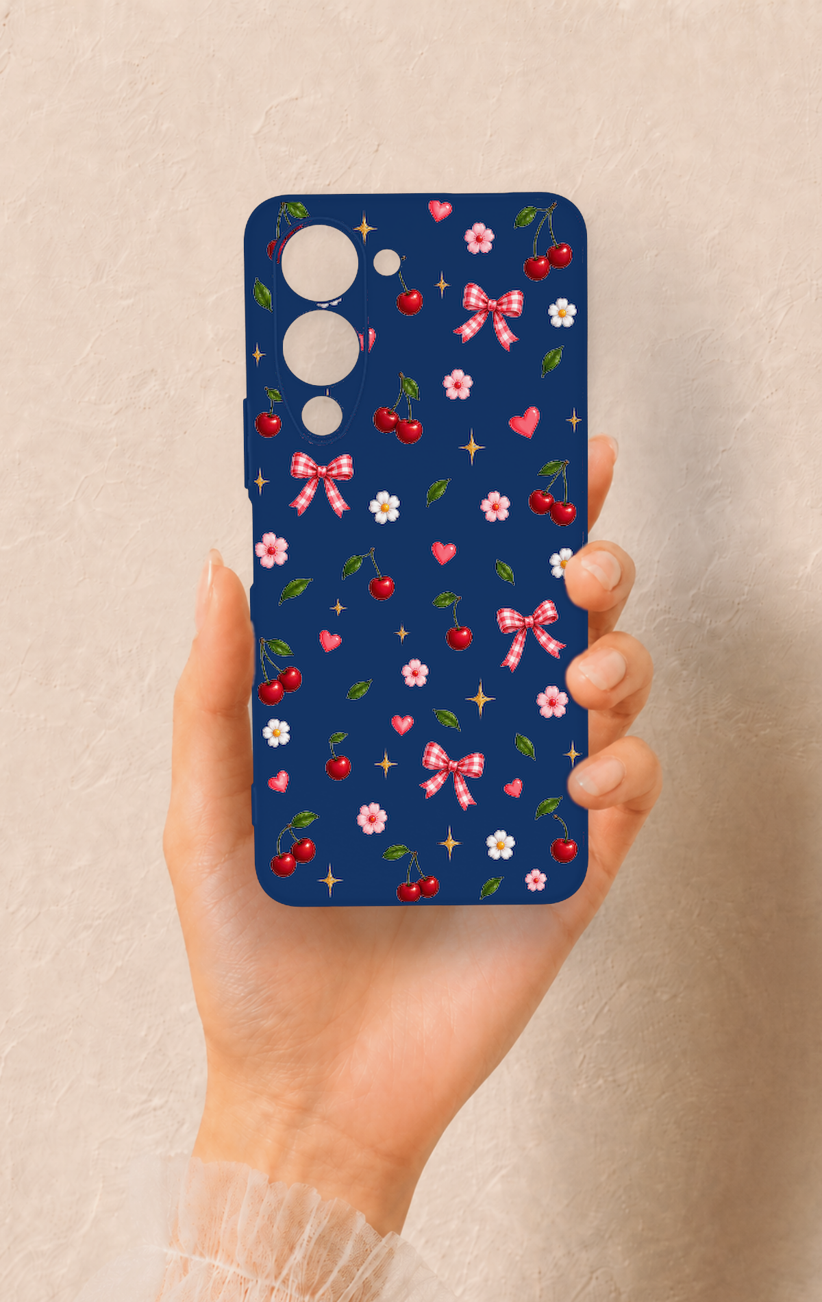 Vivo Y19 5G Uyumlu Çiçek Kiraz Fiyonk Desenli Silikon Kılıf