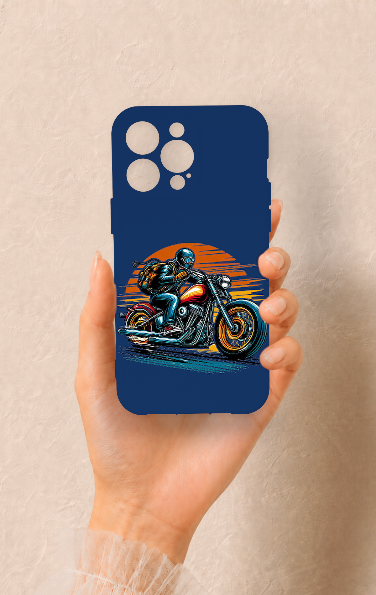 iPhone 14 Pro Max Uyumlu Moto Rider Desenli Silikon Kılıf