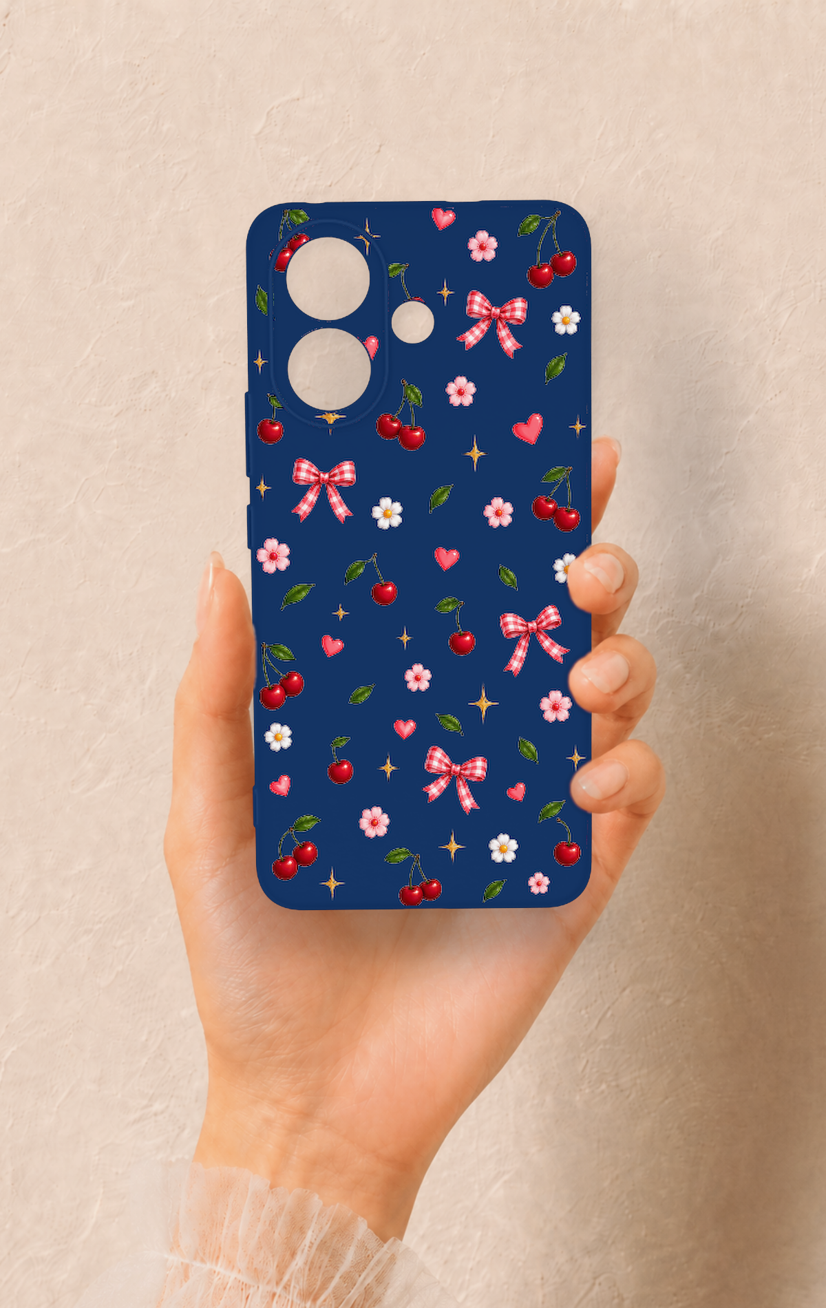 Vivo V60 Lite Uyumlu Çiçek Kiraz Fiyonk Desenli Silikon Kılıf