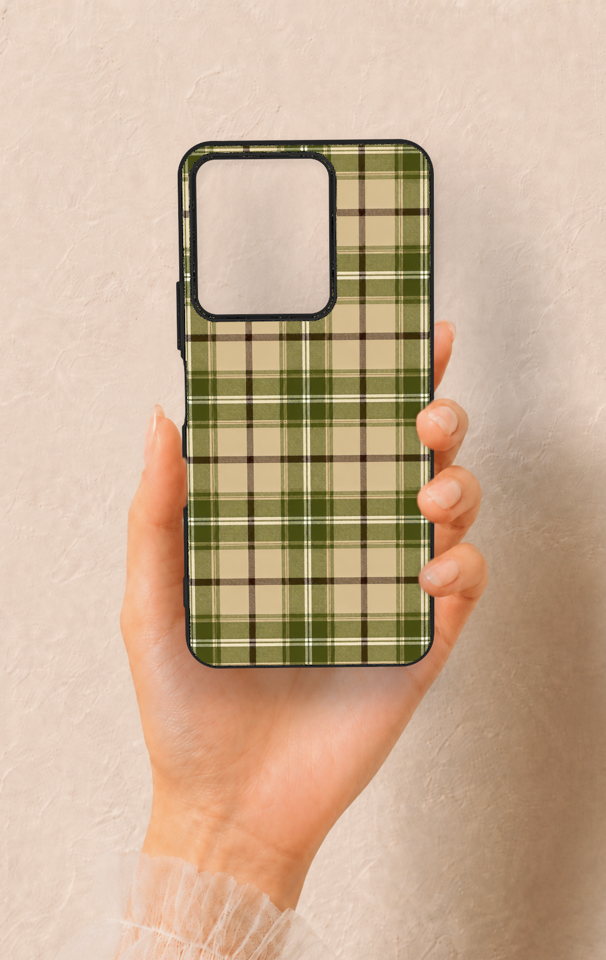 Vivo Y35 Uyumlu Zeytin Yeşili Ekose Desenli Silikon Kılıf