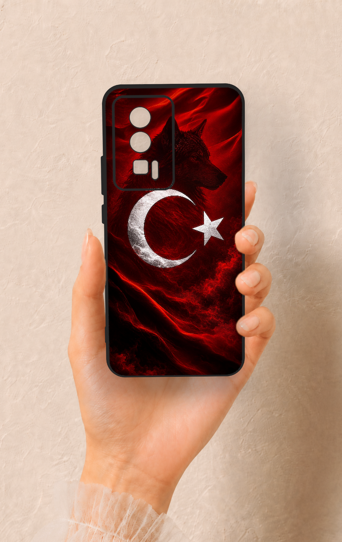 Poco F5 Pro Uyumlu Kurt Türk Bayrağı Desenli Silikon Kılıf