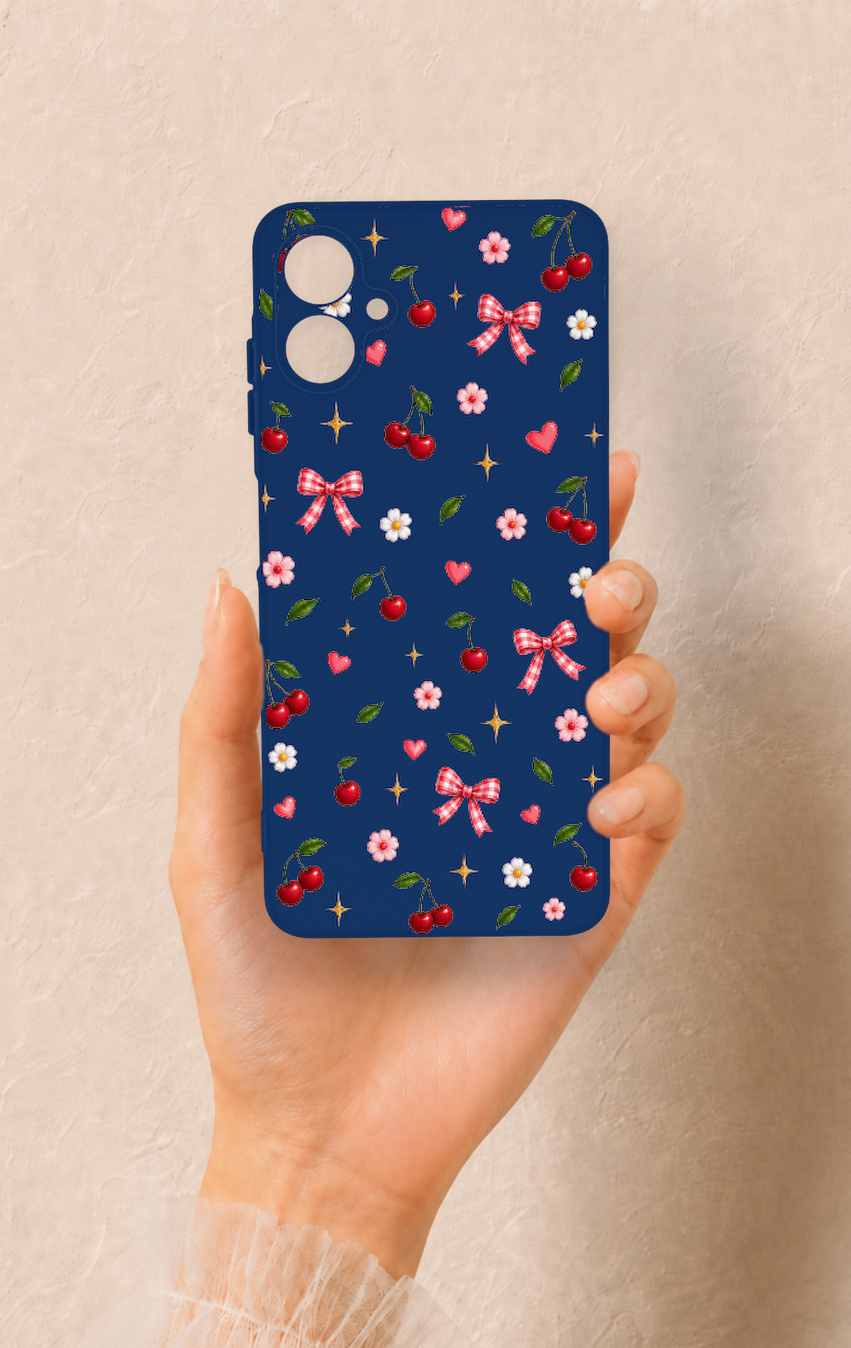 Samsung A06 Uyumlu Çiçek Kiraz Fiyonk Desenli Silikon Kılıf
