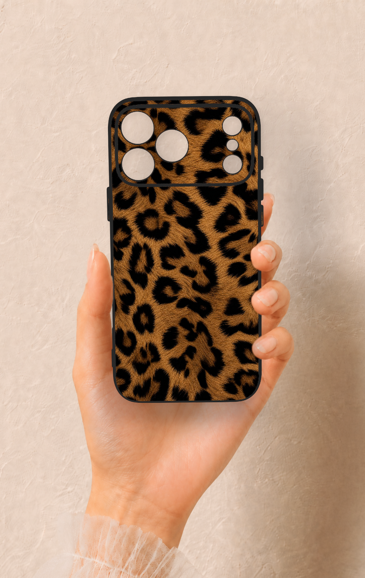 iPhone 17 Pro Max Uyumlu Koyu Leopar Deri Desenli Silikon Kılıf