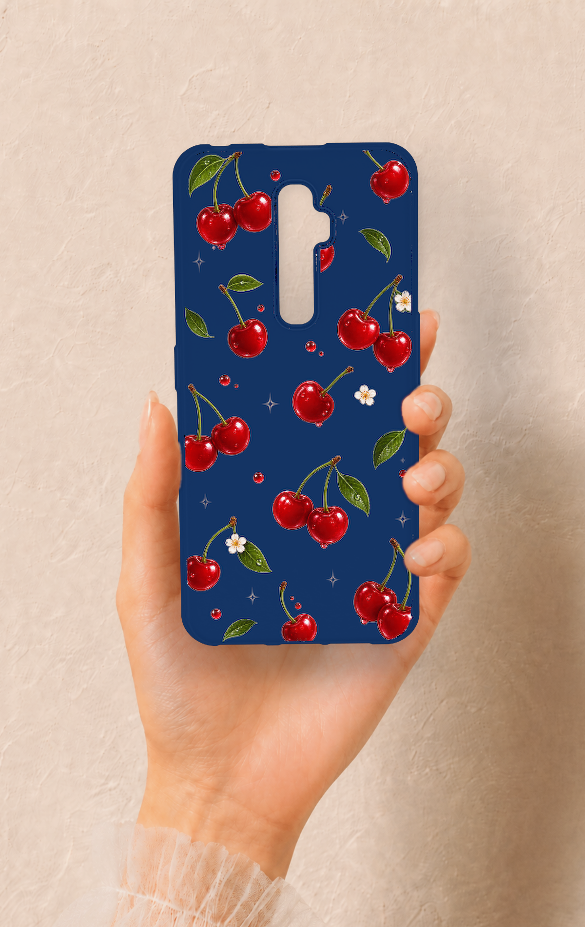 Oppo Reno 2Z Uyumlu Kiraz Papatya Desenli Silikon Kılıf