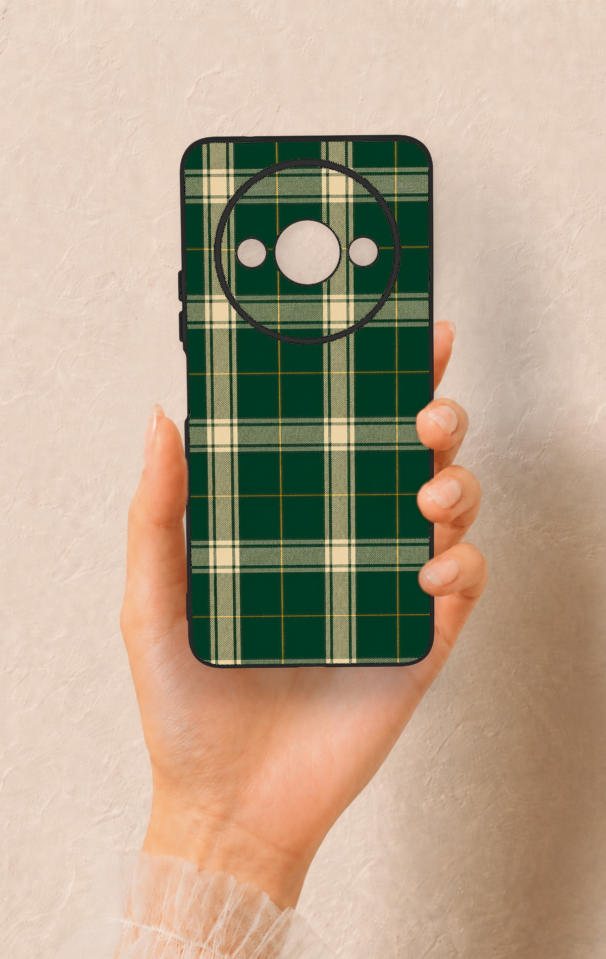 Redmi A3 Uyumlu Klasik Yeşil Ekose Desenli Silikon Kılıf