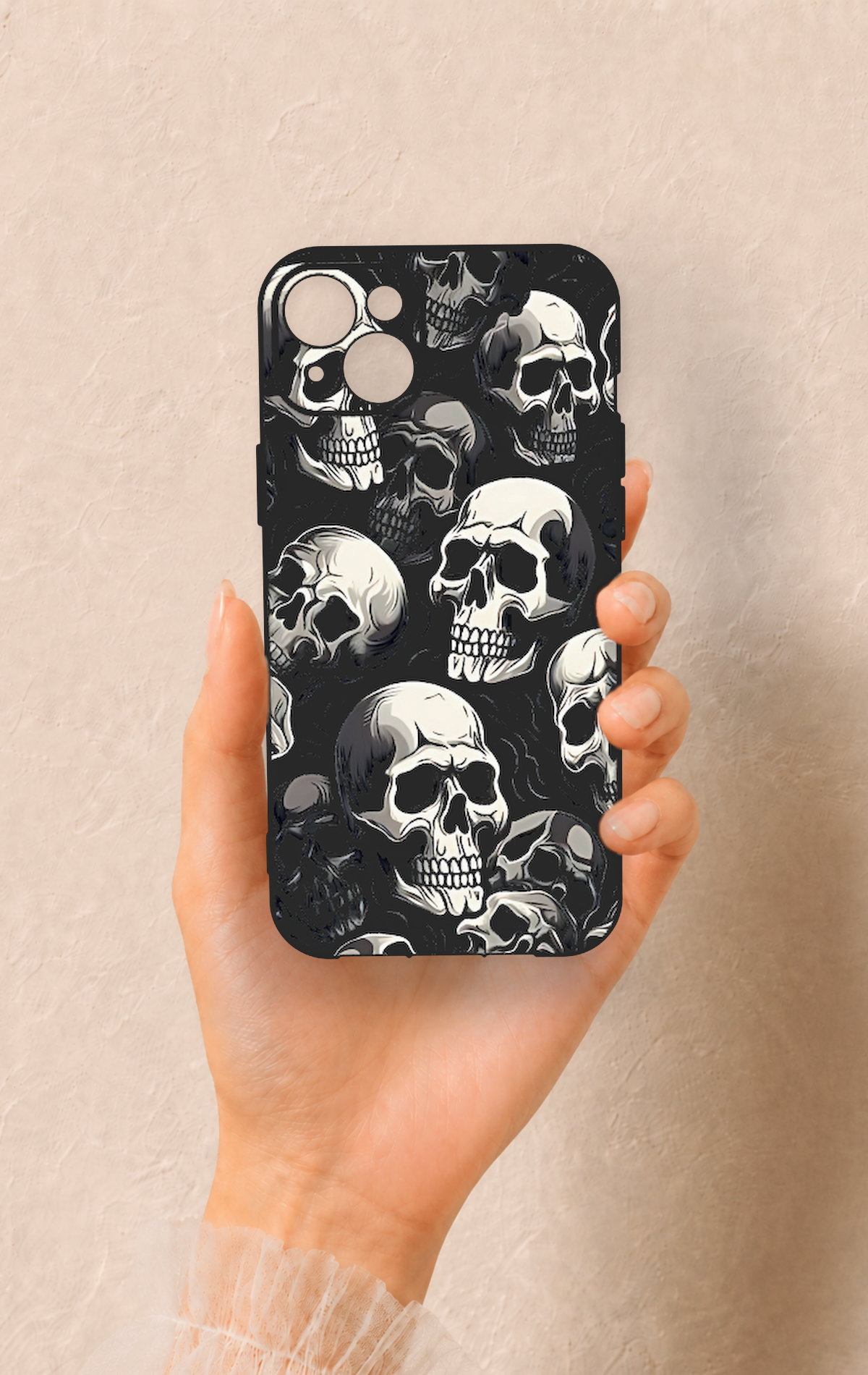 iPhone 14 Plus/15 Plus Uyumlu Kuru Kafa Desenli Silikon Kılıf