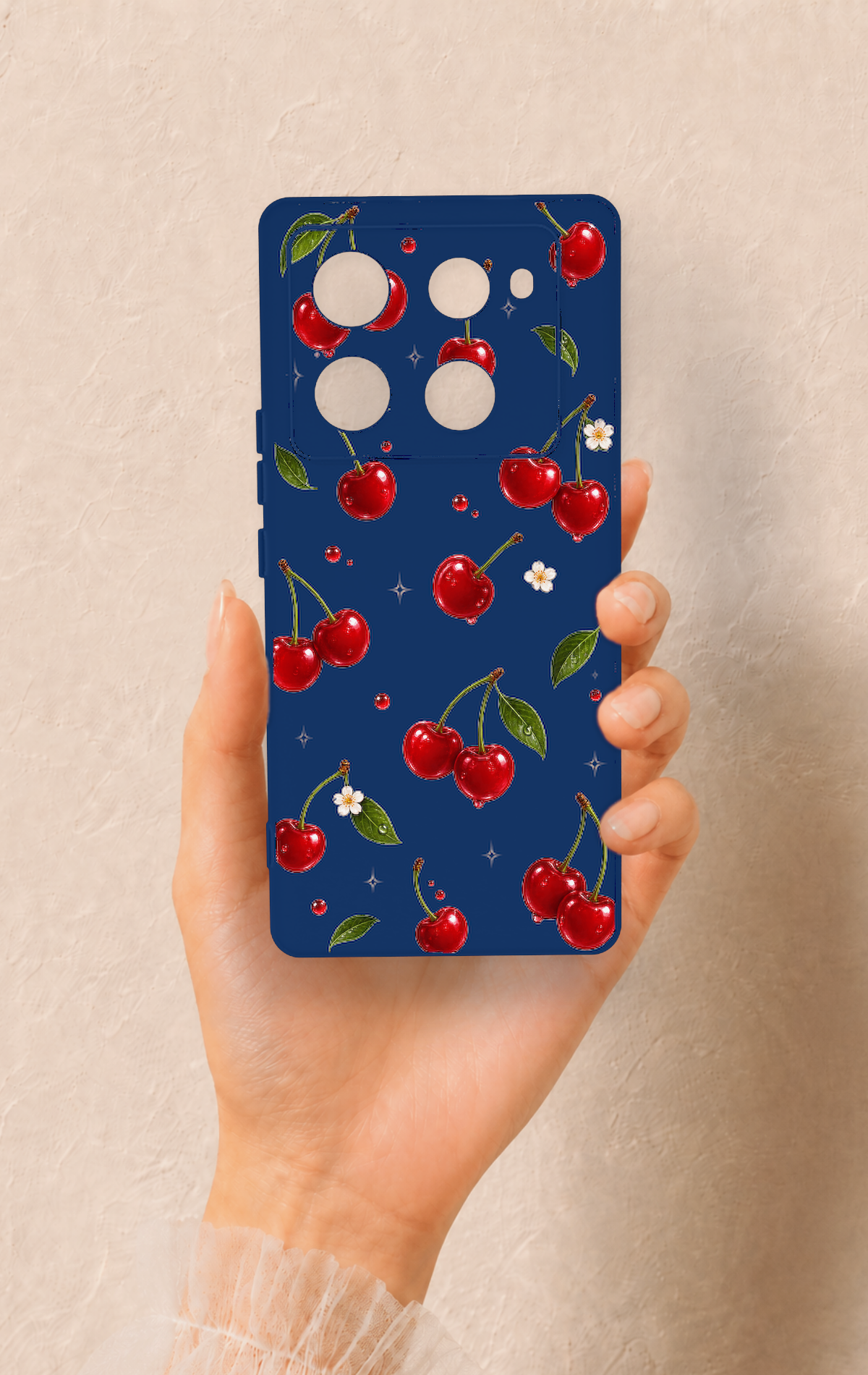 İnfinix Note 40 Pro Uyumlu Kiraz Papatya Desenli Silikon Kılıf