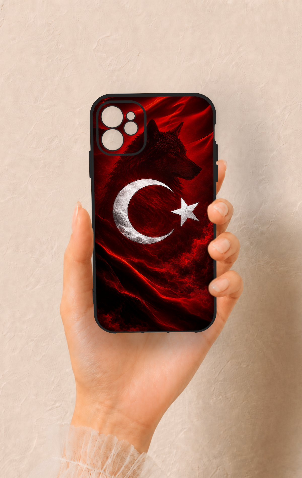 iPhone 11 Uyumlu Kurt Türk Bayrağı Desenli Silikon Kılıf