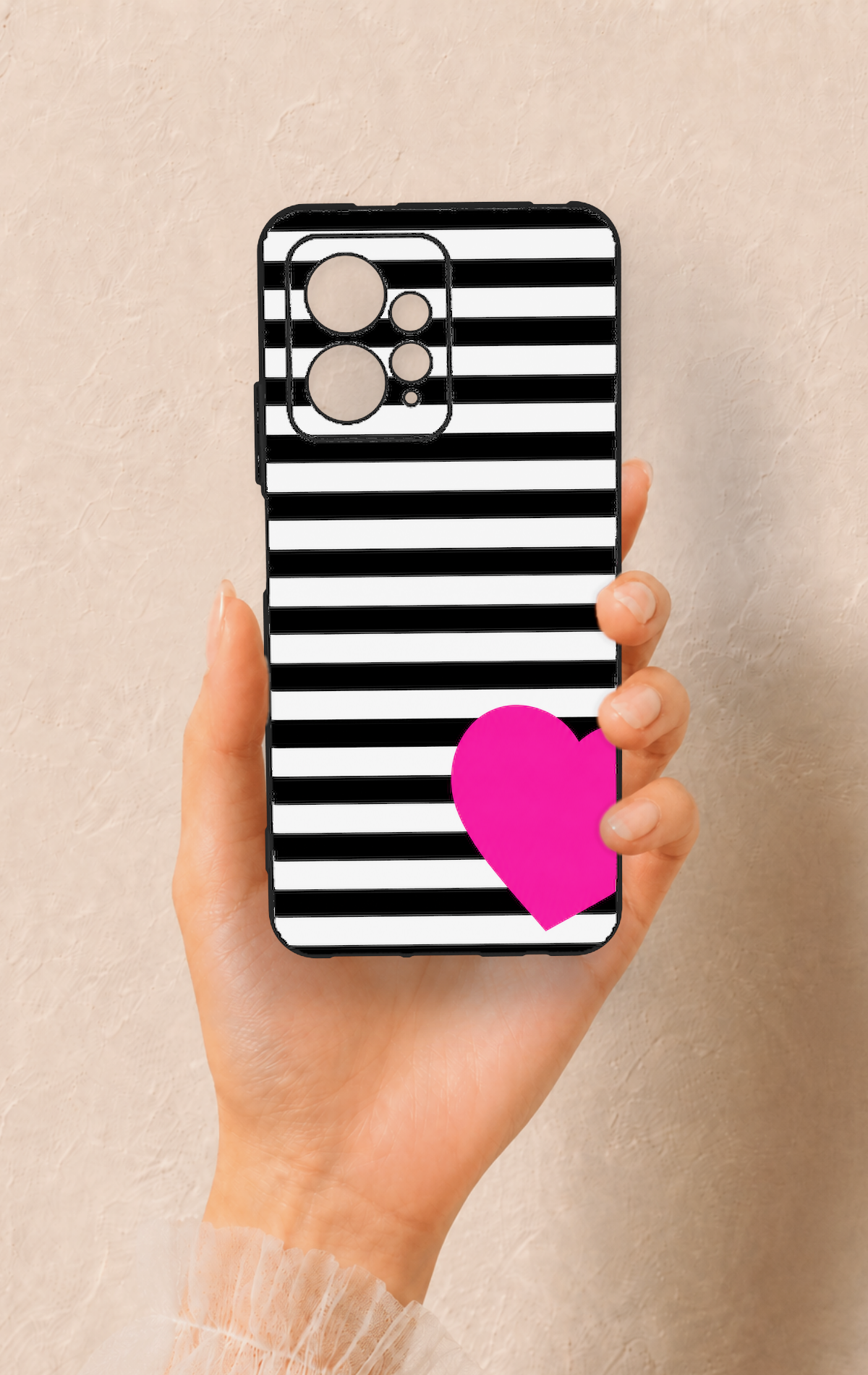 Redmi Note 12 4G Uyumlu Çizgili Kalp Desenli Silikon Kılıf