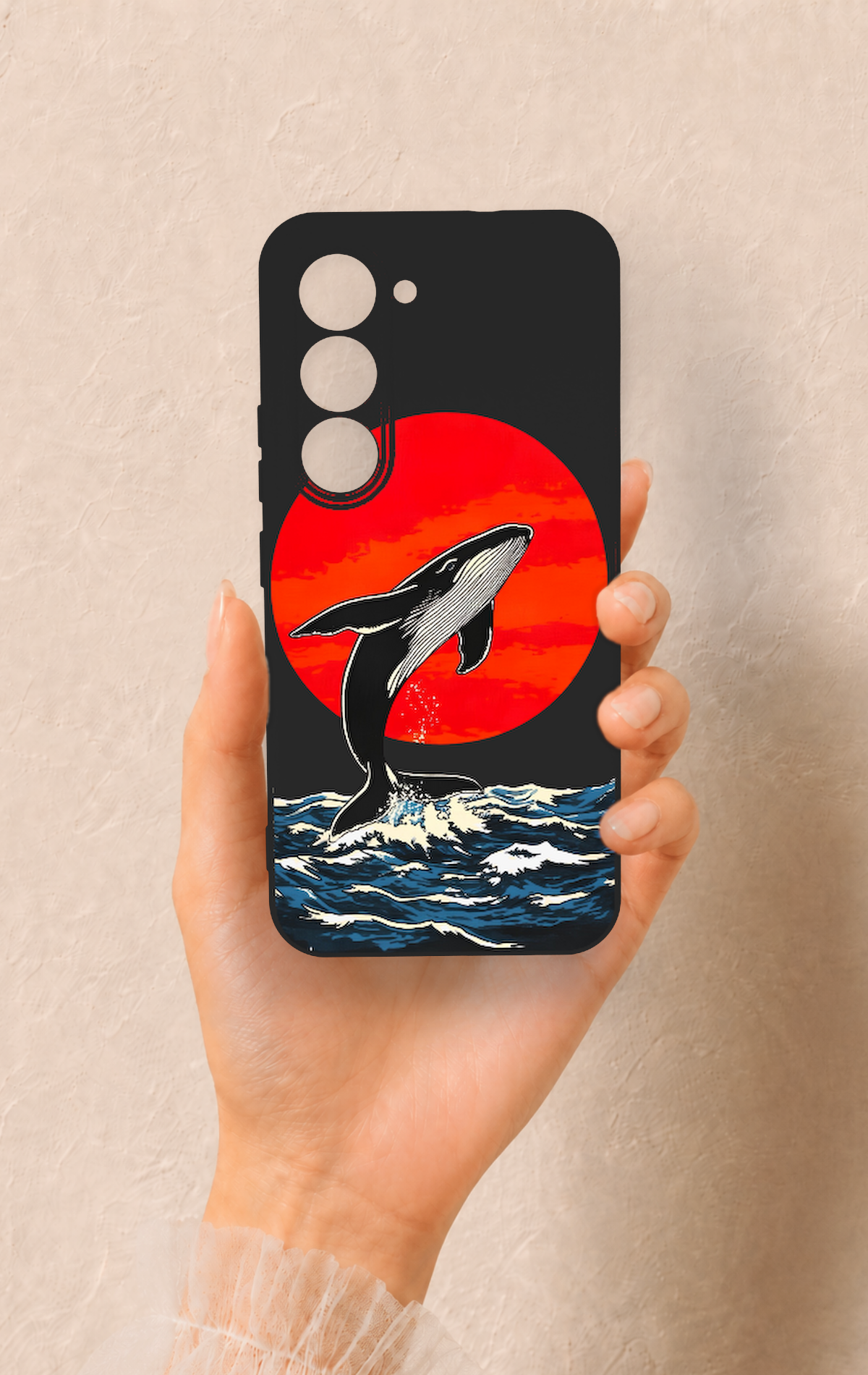 Tecno Spark 40 Pro Uyumlu Kırmızı Güneş Balina Desenli Silikon Kılıf