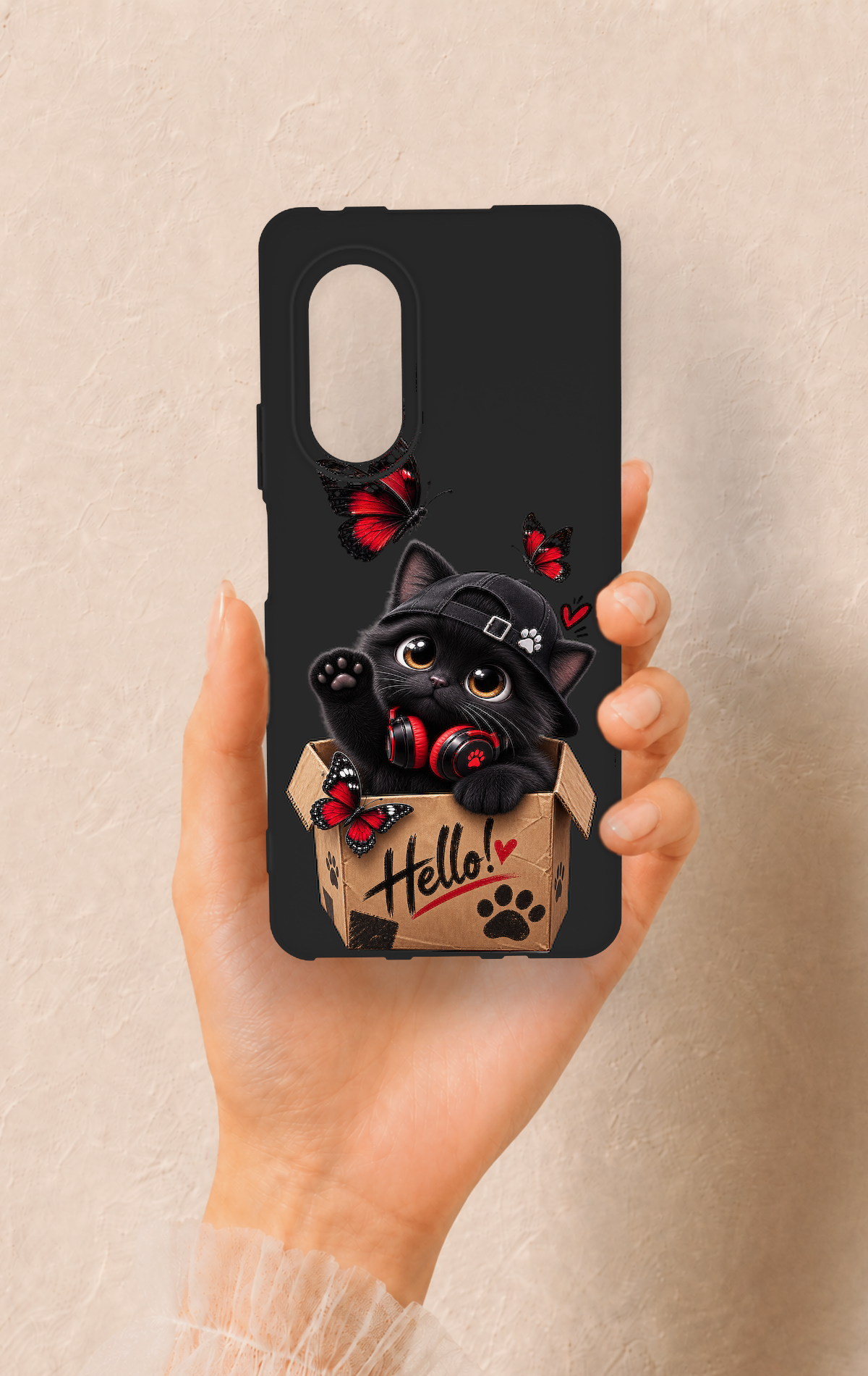 Huawei Nova 9Se Uyumlu Hello Cat Desenli Silikon Kılıf