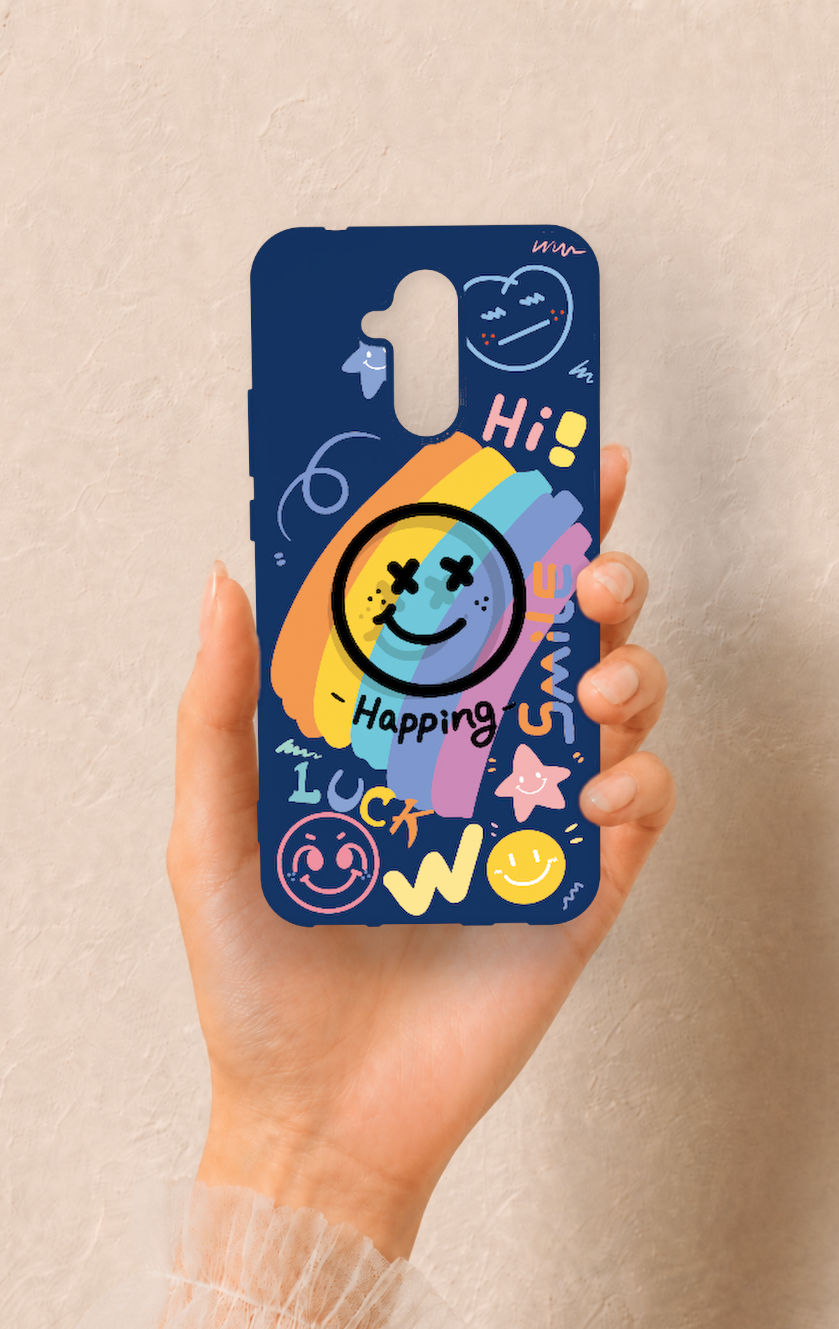 Huawei Mate 20 Lite Uyumlu Happing Smile Desenli Silikon Kılıf