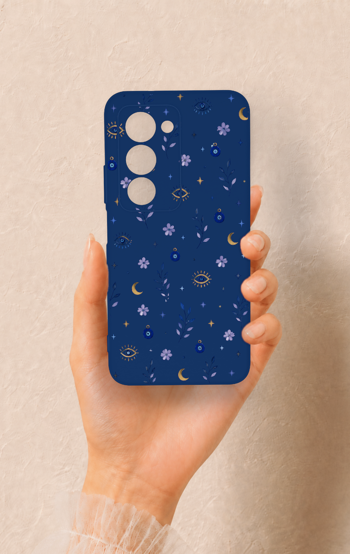 Redmi 15 5G Uyumlu Mavi Nazar Papatya Desenli Silikon Kılıf