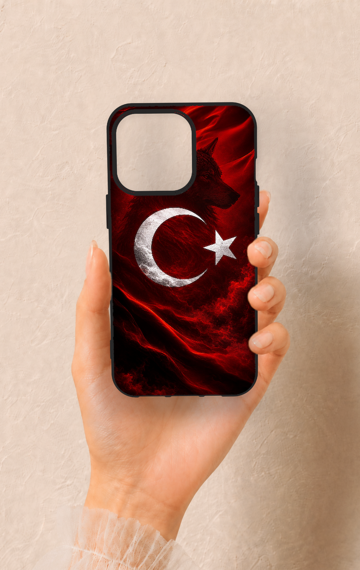 iPhone 13 Pro Uyumlu Kurt Türk Bayrağı Desenli Silikon Kılıf