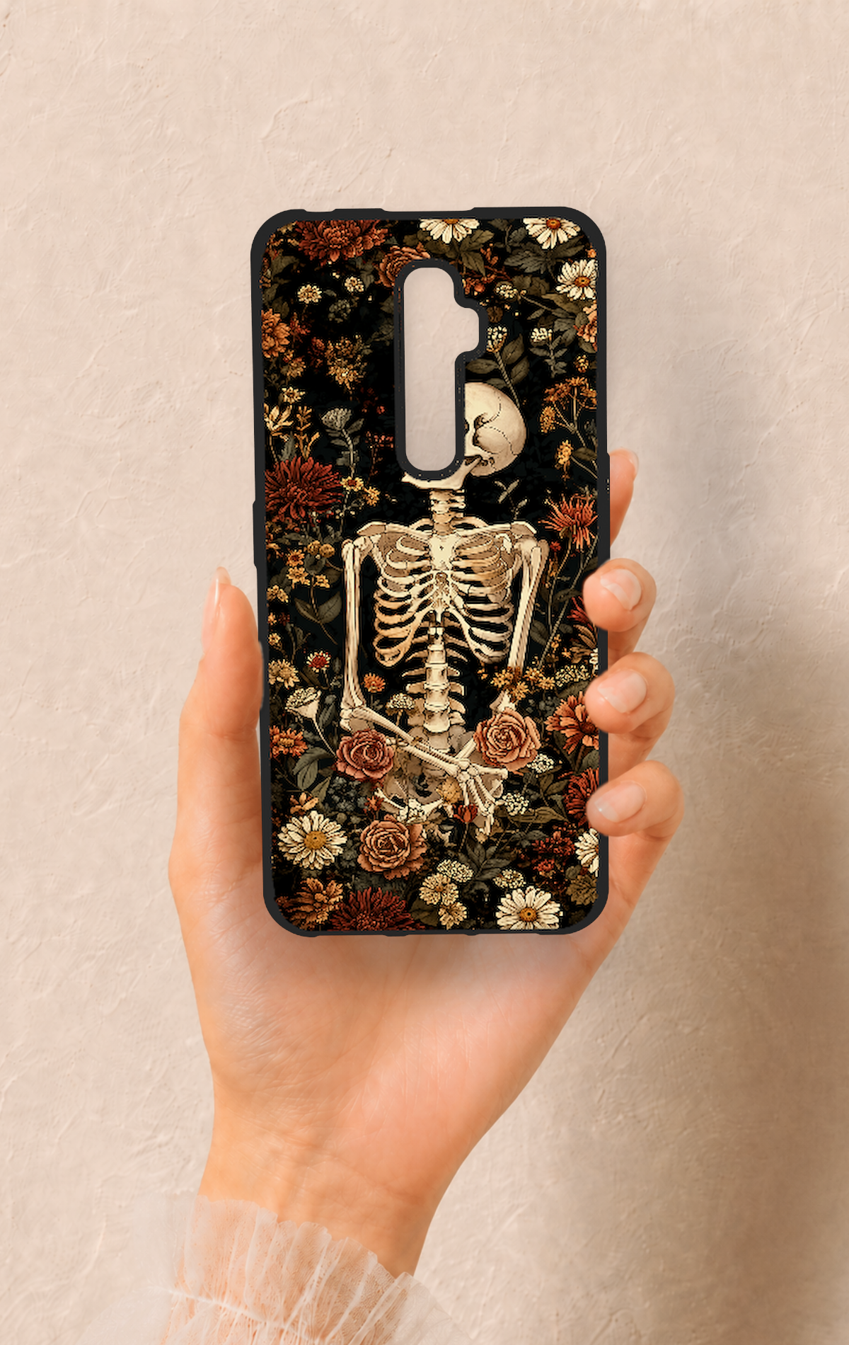Oppo Reno 2Z Uyumlu Çiçek İskelet Desenli Silikon Kılıf