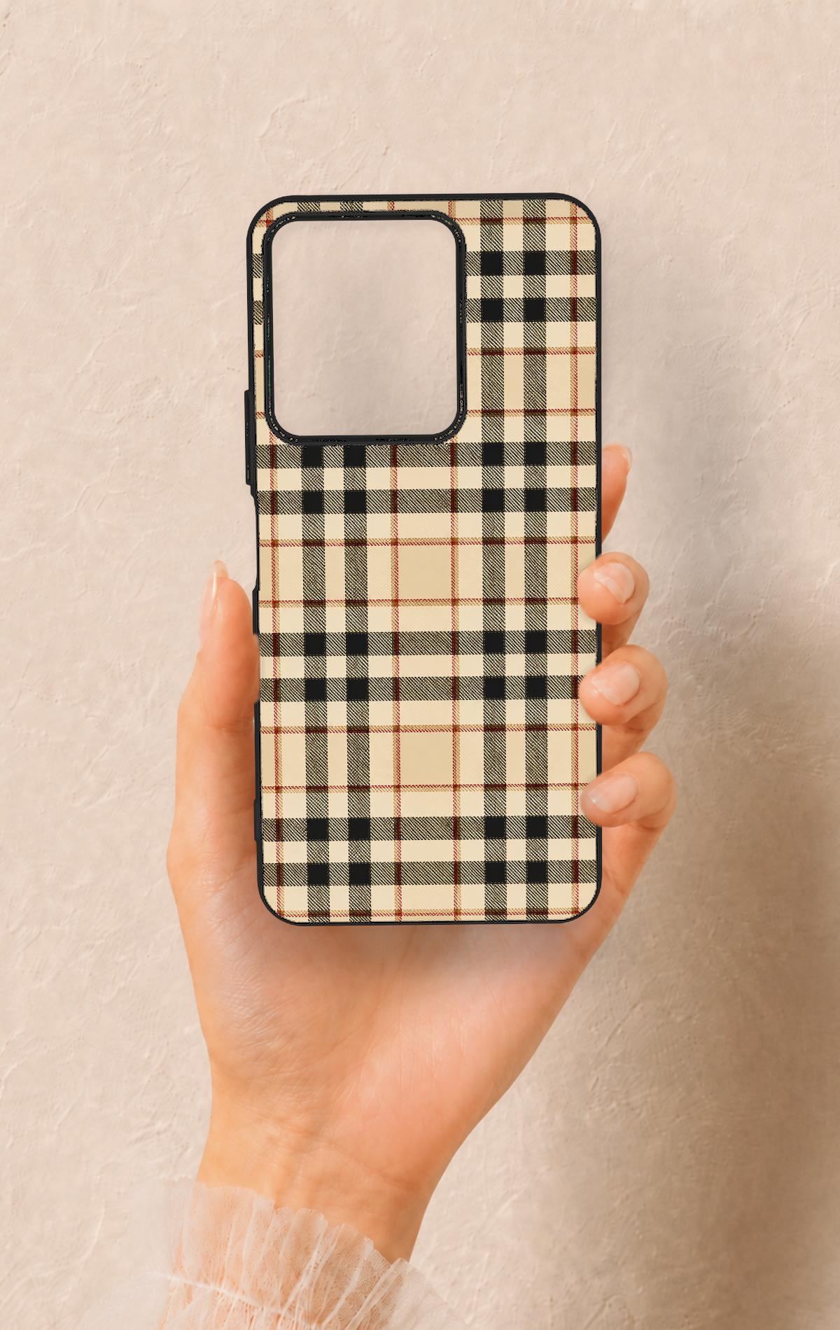 Vivo Y35 Uyumlu Karamel Siyah Ekose Desenli Silikon Kılıf