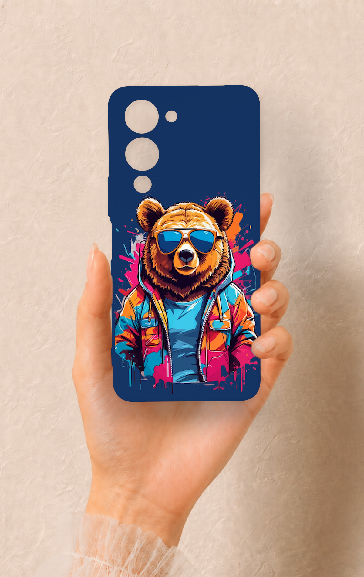 Vivo Y19 5G Uyumlu Gözlüklü Ayı Desenli Silikon Kılıf