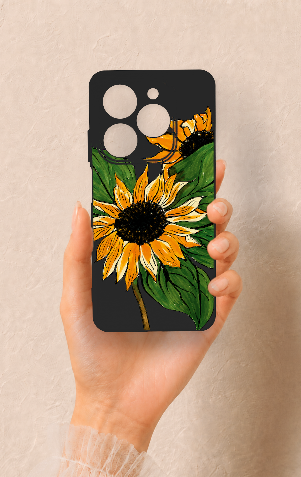 Tecno Spark 20C Uyumlu Ay Çiçeği Desenli Silikon Kılıf
