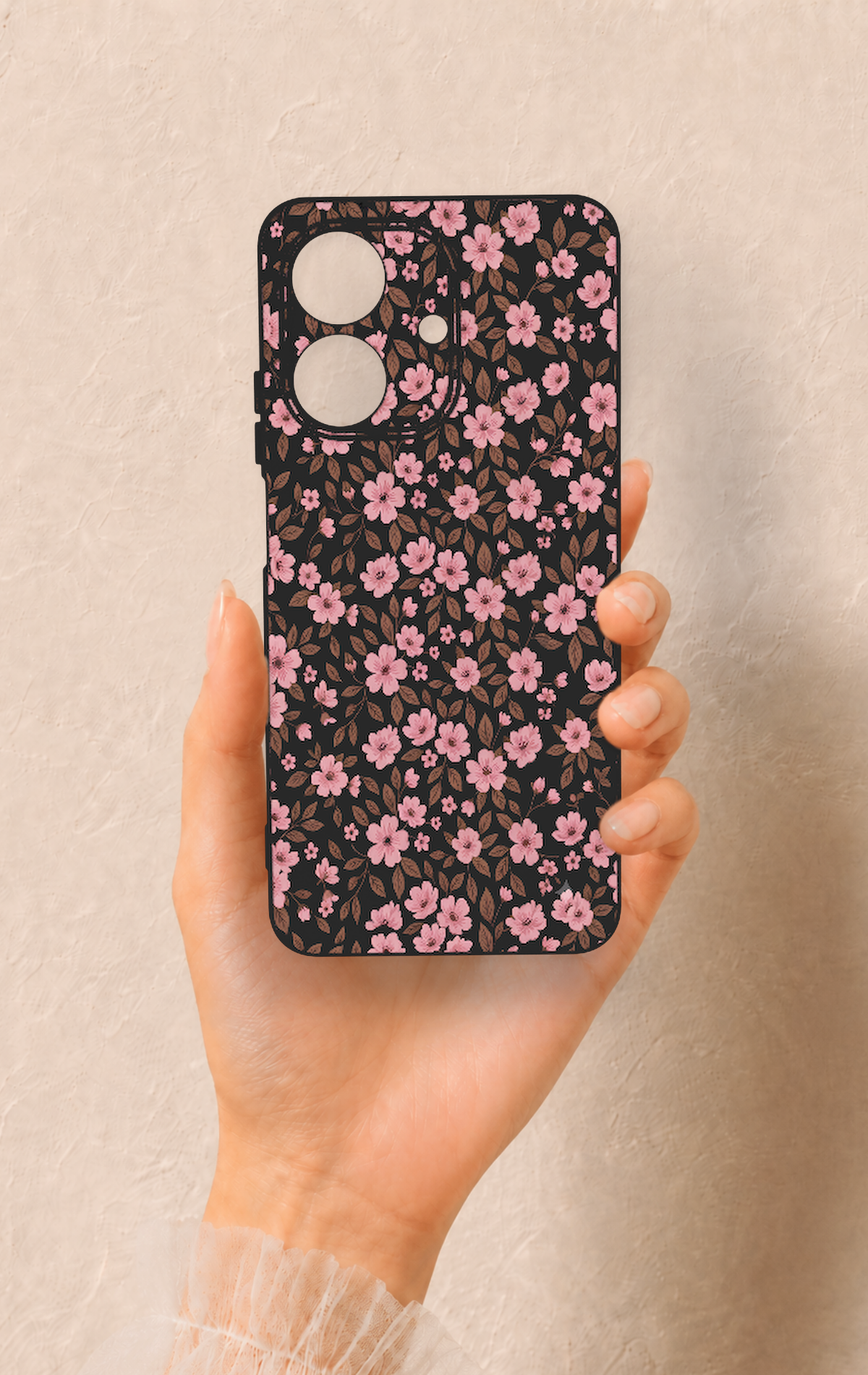 Realme Note 60 Uyumlu Mini Pembe Çiçek Desenli Silikon Kılıf