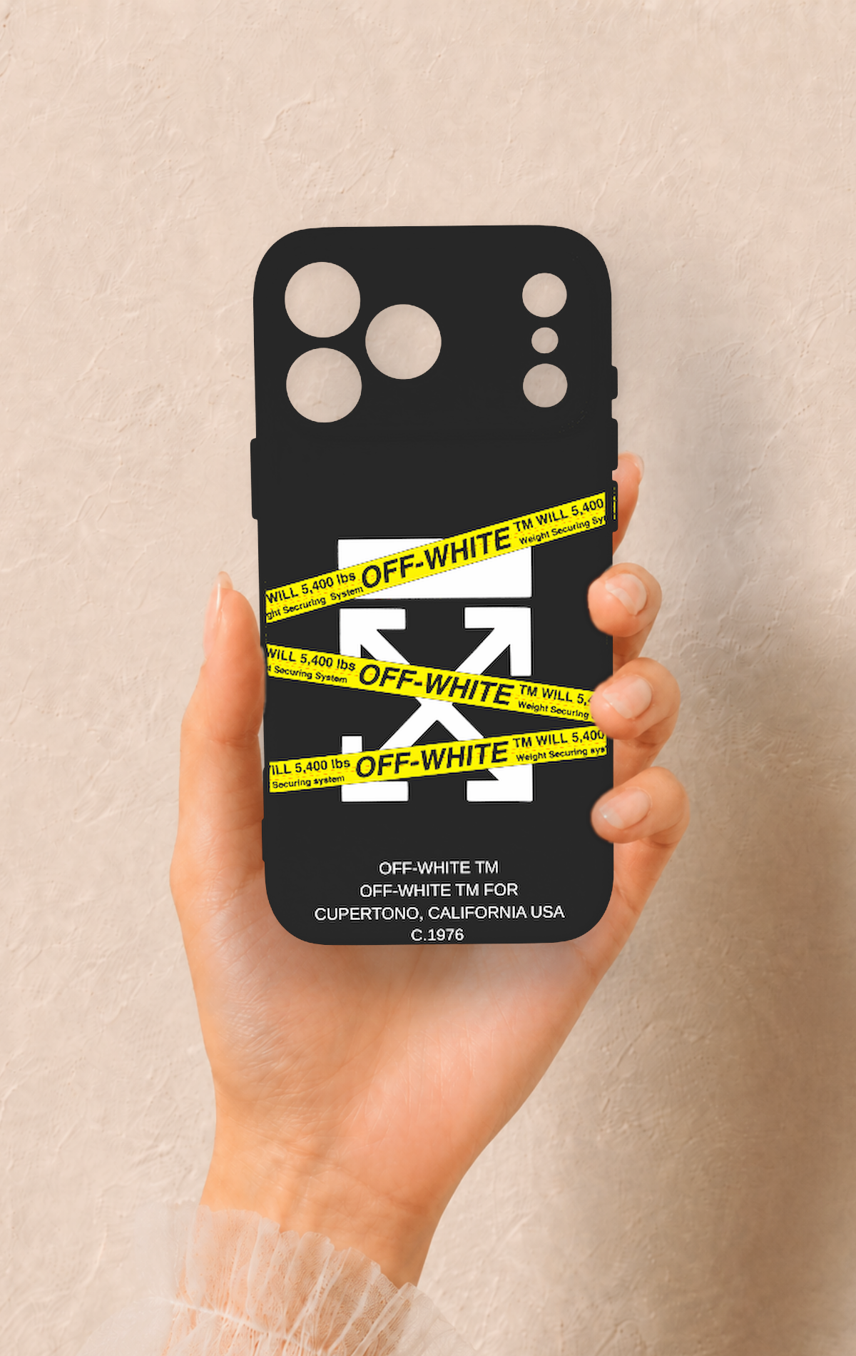 iPhone 17 Pro Max Uyumlu Off White Desenli Silikon Kılıf