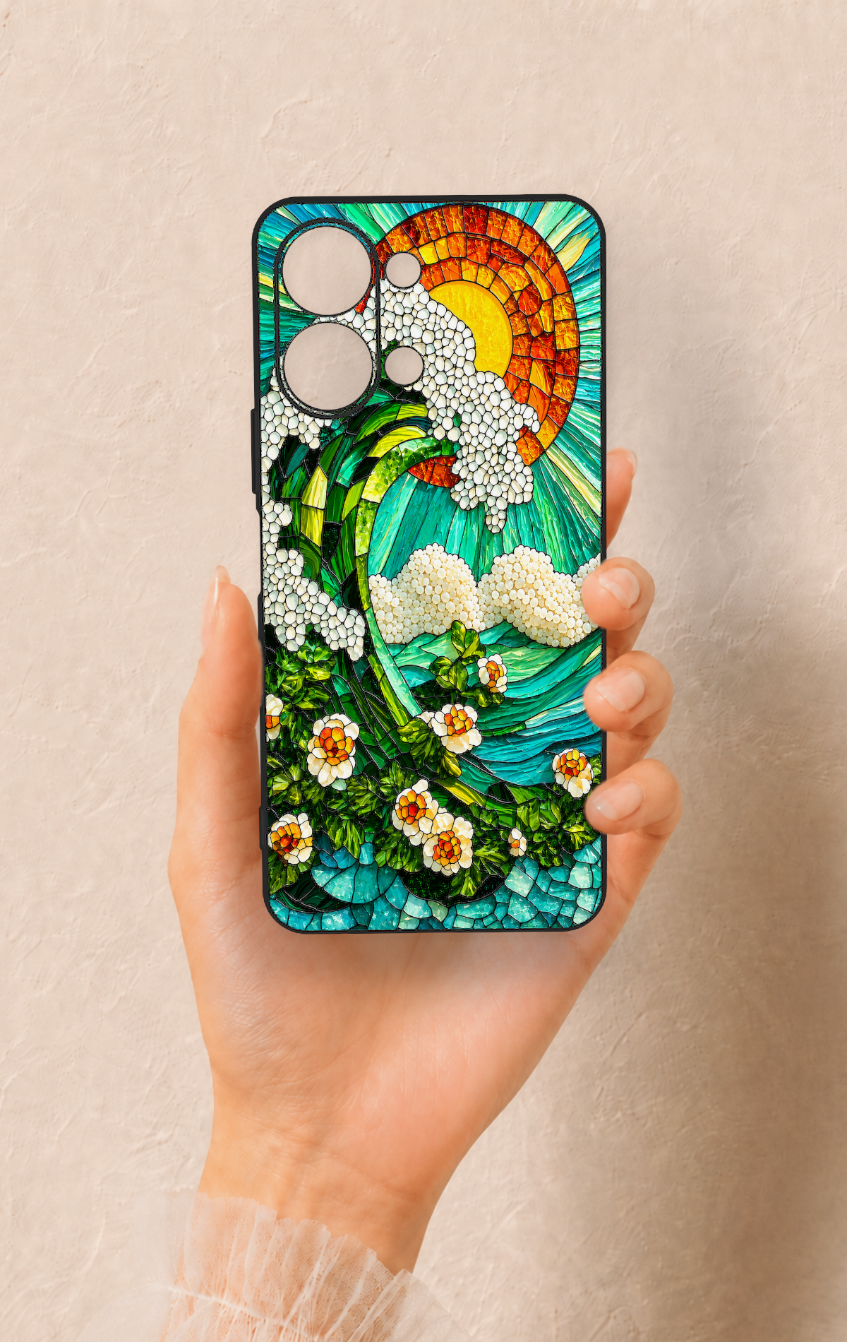 Vivo Y05 4G Uyumlu Mozaik Okyanus Dalgası Desenli Silikon Kılıf
