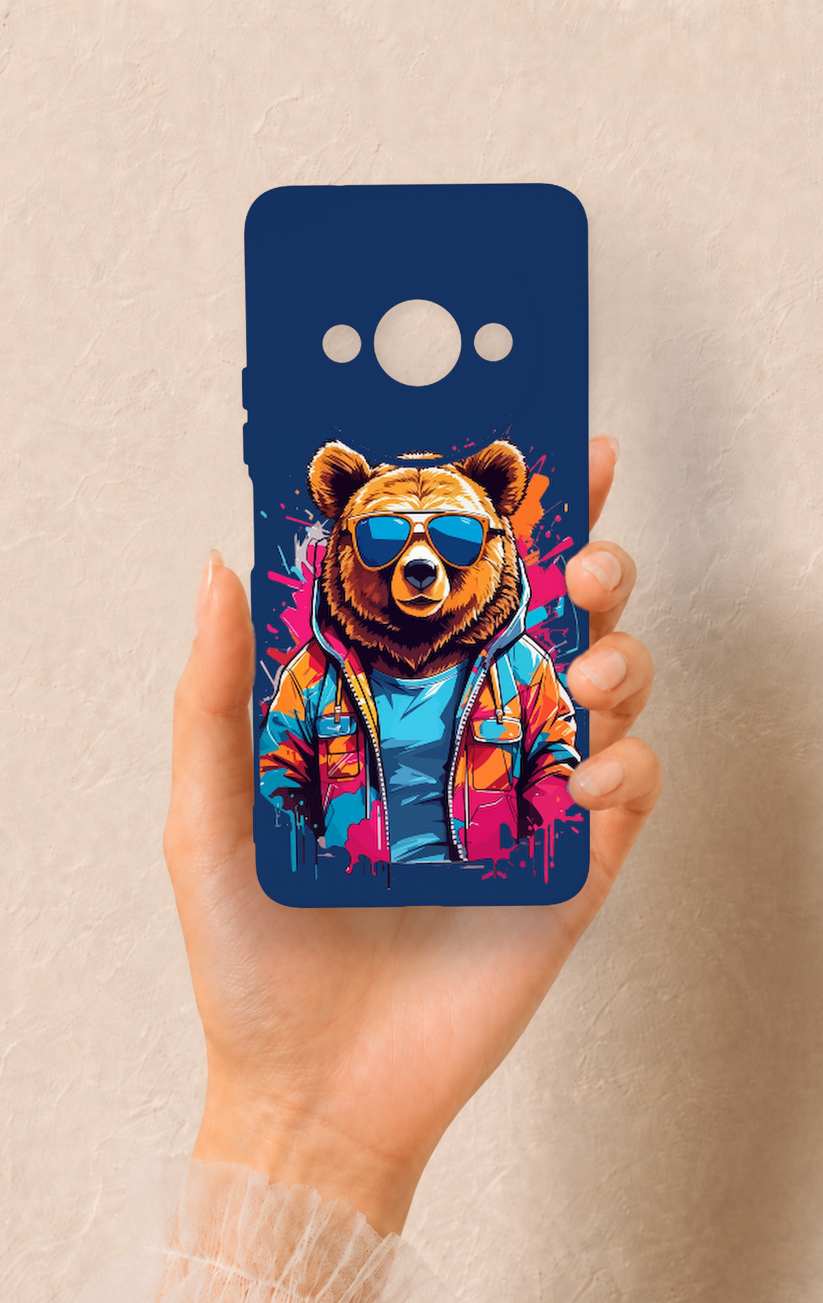 Redmi A3 Uyumlu Gözlüklü Ayı Desenli Silikon Kılıf