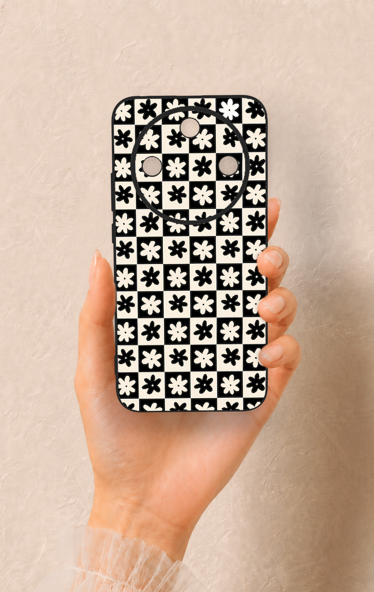 Honor Magic 8 Lite Uyumlu Çiçek Motifli Dama Desenli Silikon Kılıf