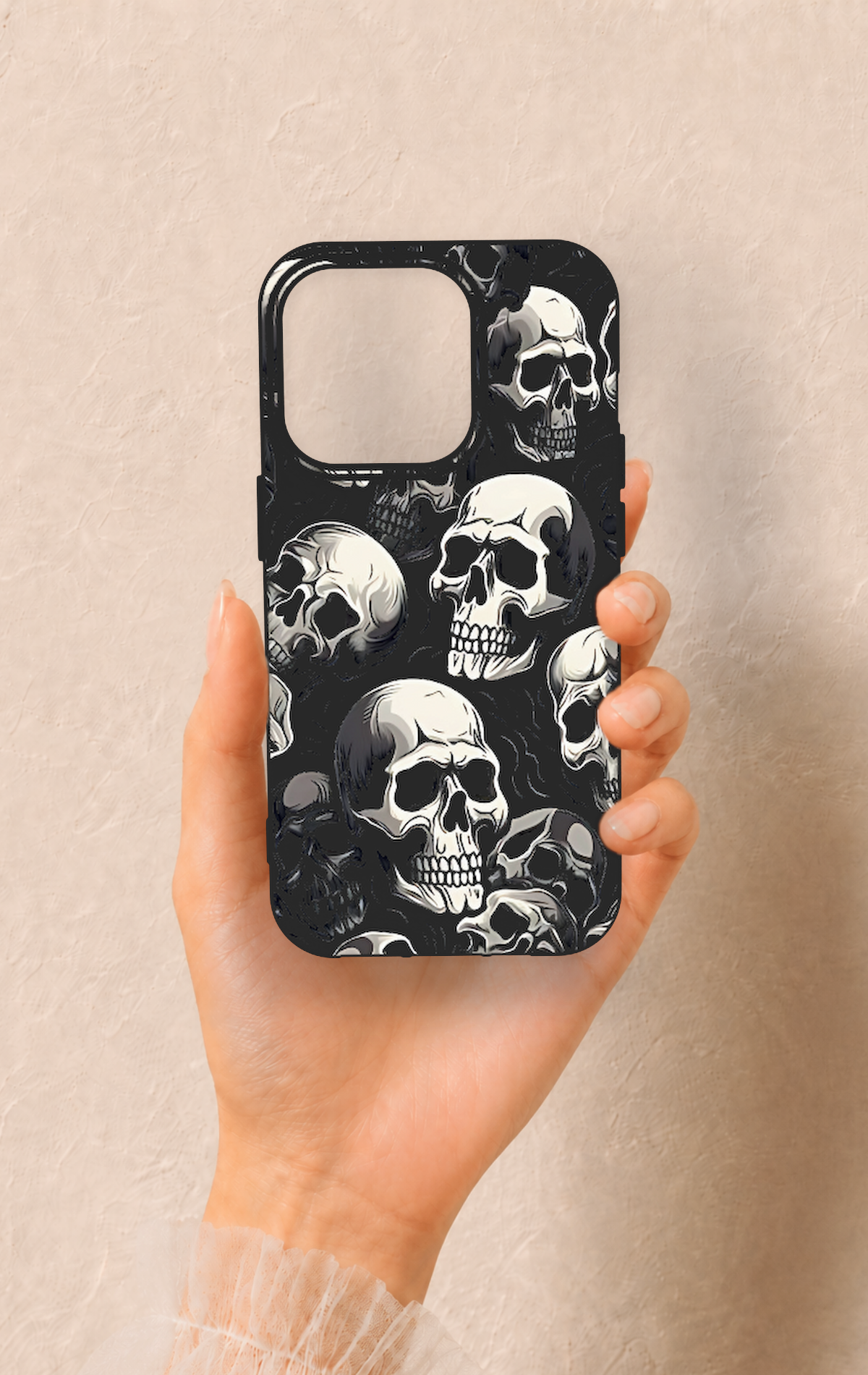 iPhone 14 Pro Uyumlu Kuru Kafa Desenli Silikon Kılıf