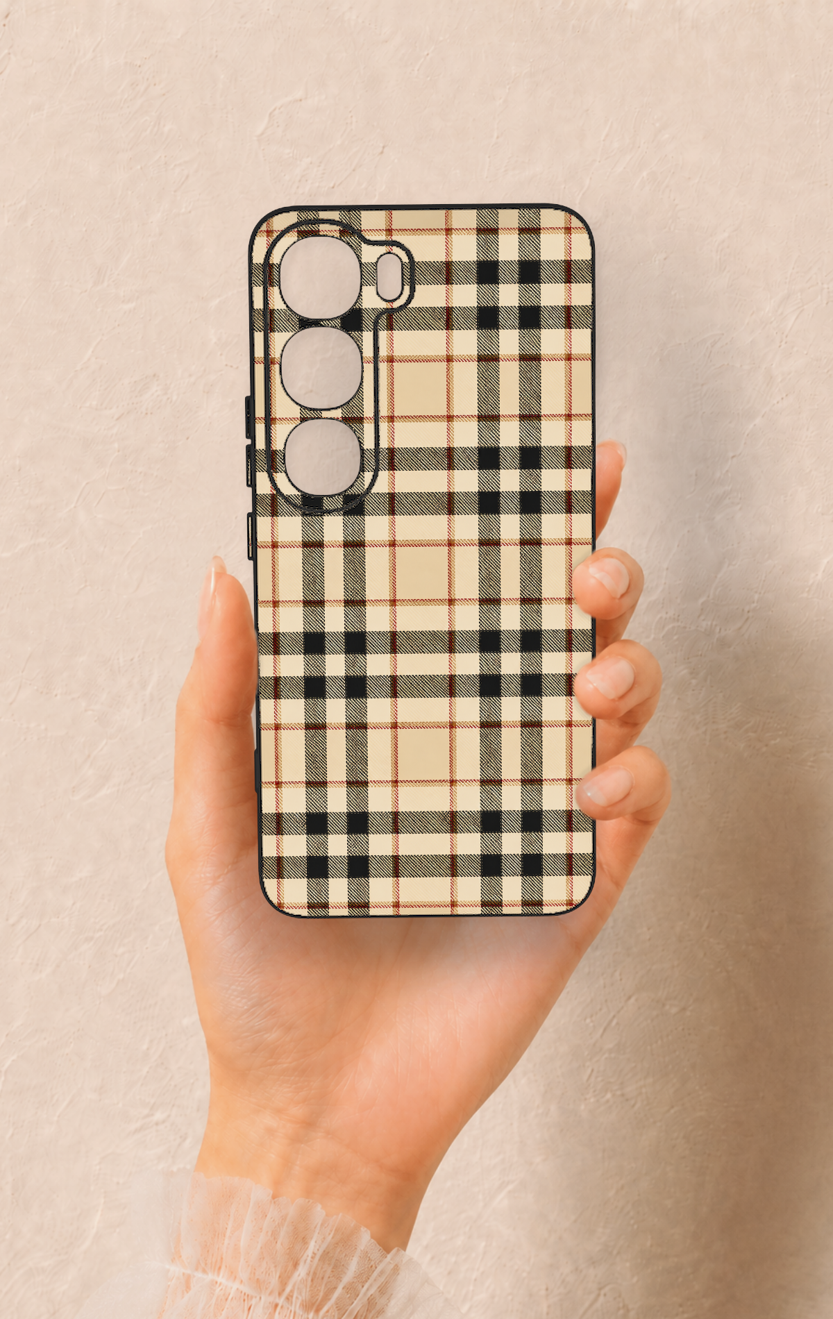 Vivo V40 Lite 5G Uyumlu Karamel Siyah Ekose Desenli Silikon Kılıf