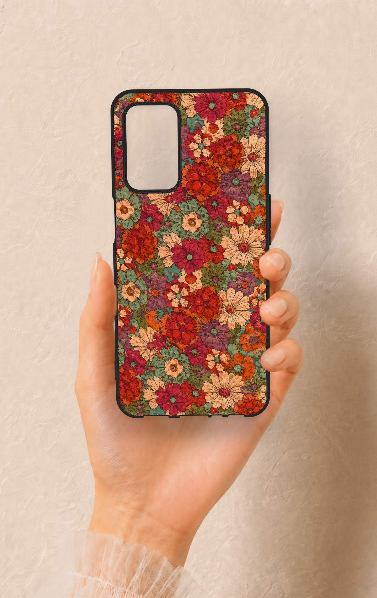 Oppo A55 Uyumlu Pastel Çiçek Bahçesi Desenli Silikon Kılıf