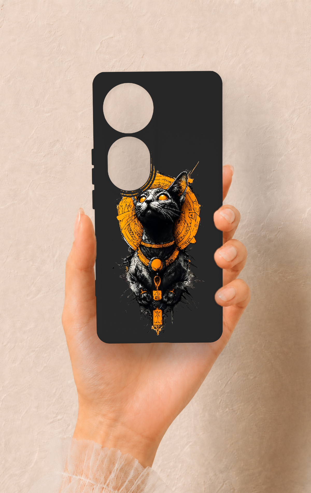 Vivo V40 Uyumlu Mısırlı Kedi Tanrısı Desenli Silikon Kılıf