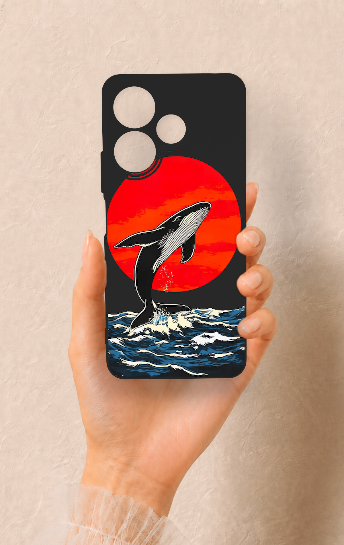 Redmi 13 4G Uyumlu Kırmızı Güneş Balina Desenli Silikon Kılıf