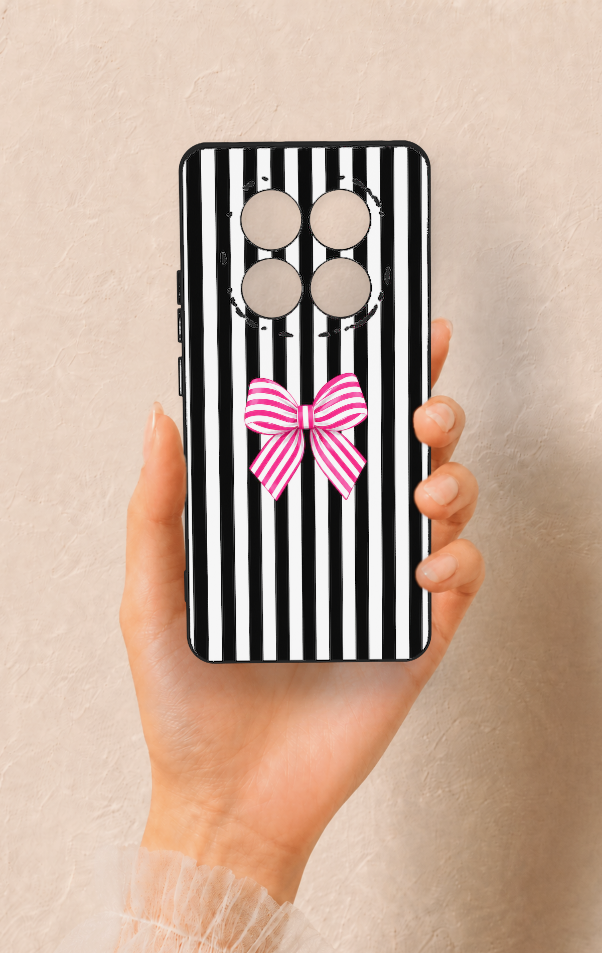 Redmi Note 14 Pro 5G Uyumlu Pembe Beyaz Kurdele Desenli Silikon Kılıf