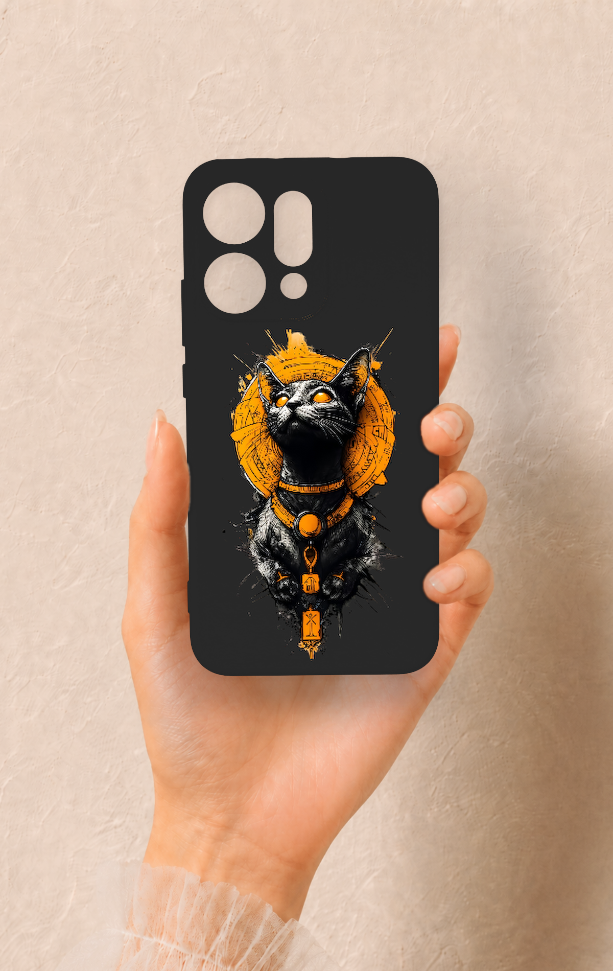 Oppo Reno 14 Uyumlu Mısırlı Kedi Tanrısı Desenli Silikon Kılıf
