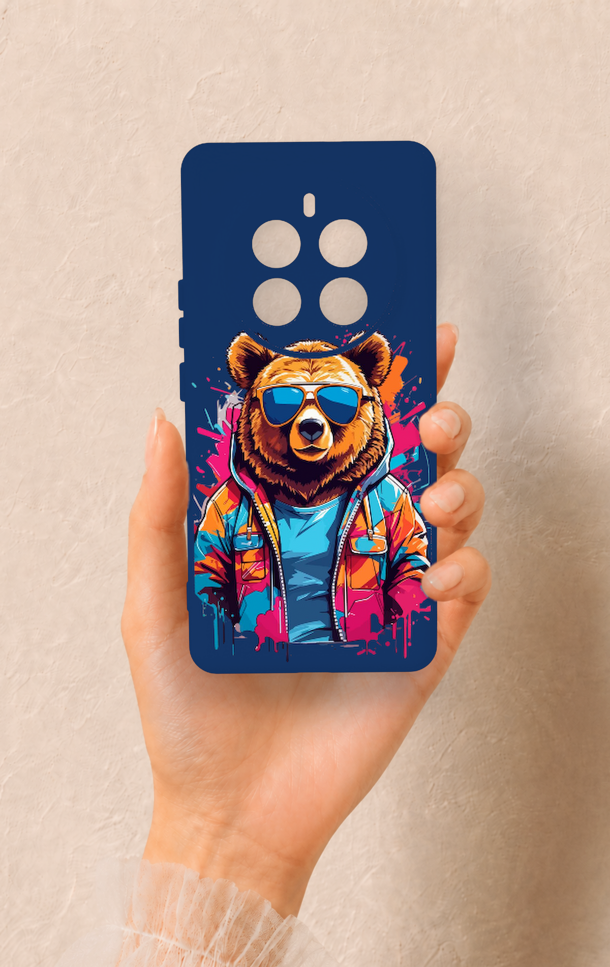 Realme 12 Pro Uyumlu Gözlüklü Ayı Desenli Silikon Kılıf