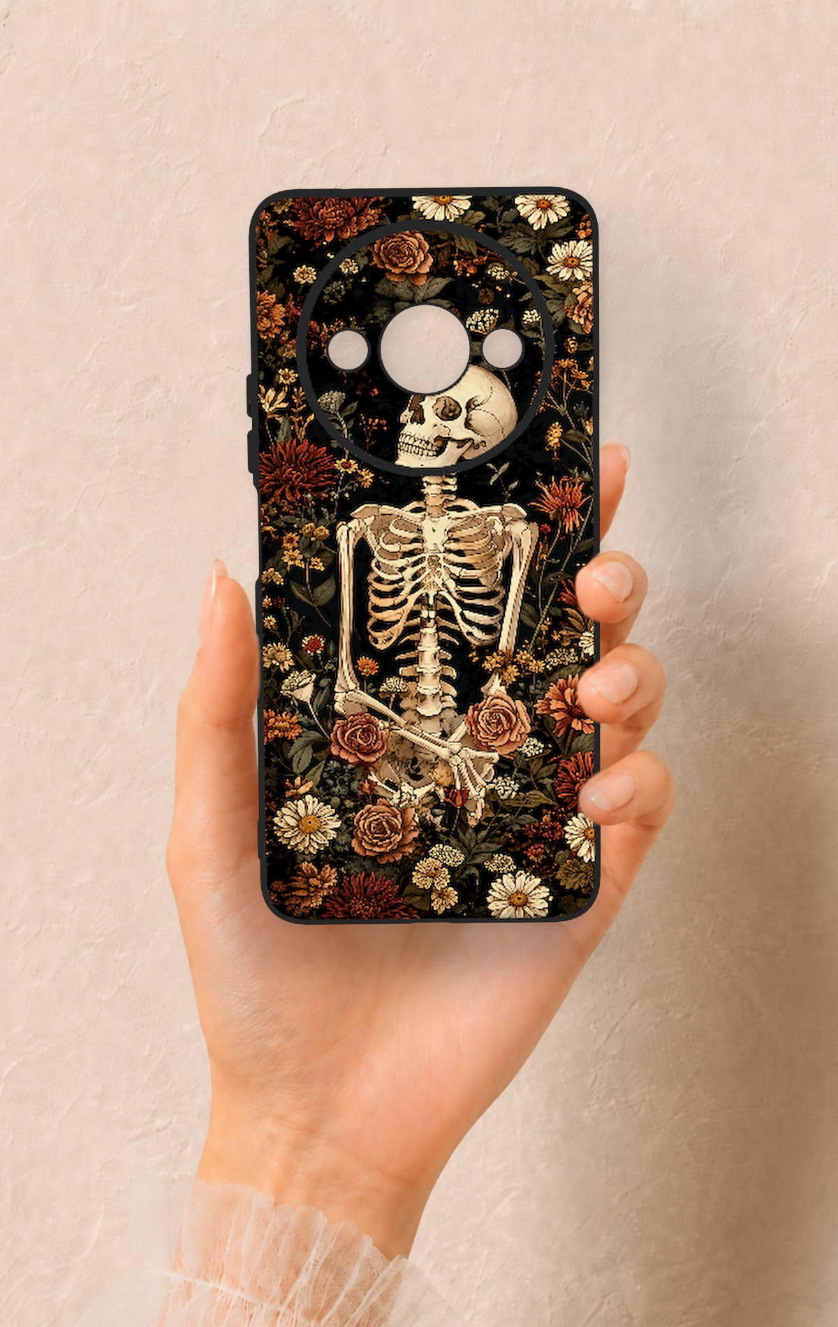 Redmi A3 Uyumlu Çiçek İskelet Desenli Silikon Kılıf